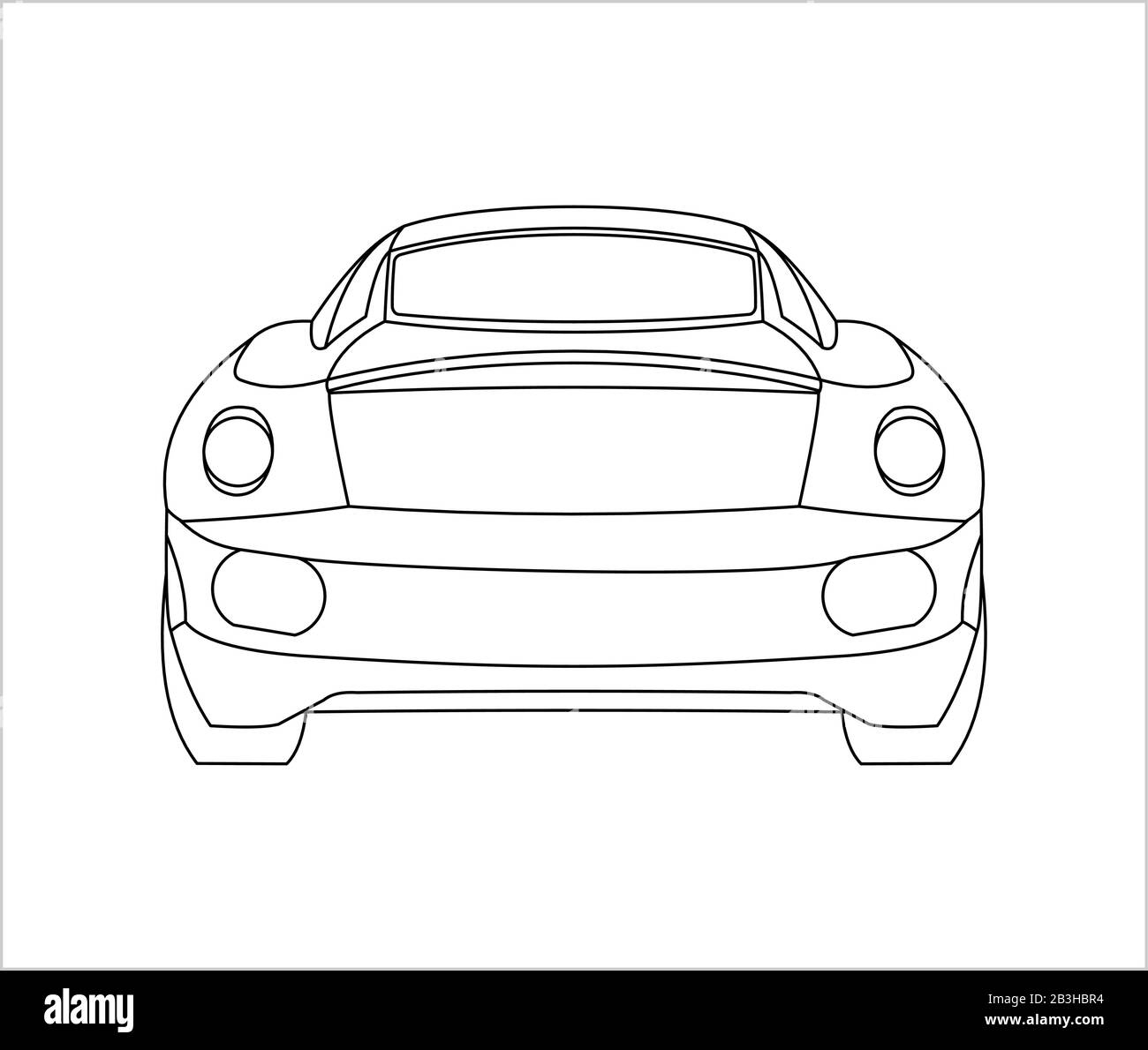 Outline Car Coloring Book For kids and adults. Fast Racing Car, Rear view. Modern flat Vector illustration on white background. Stock Vector