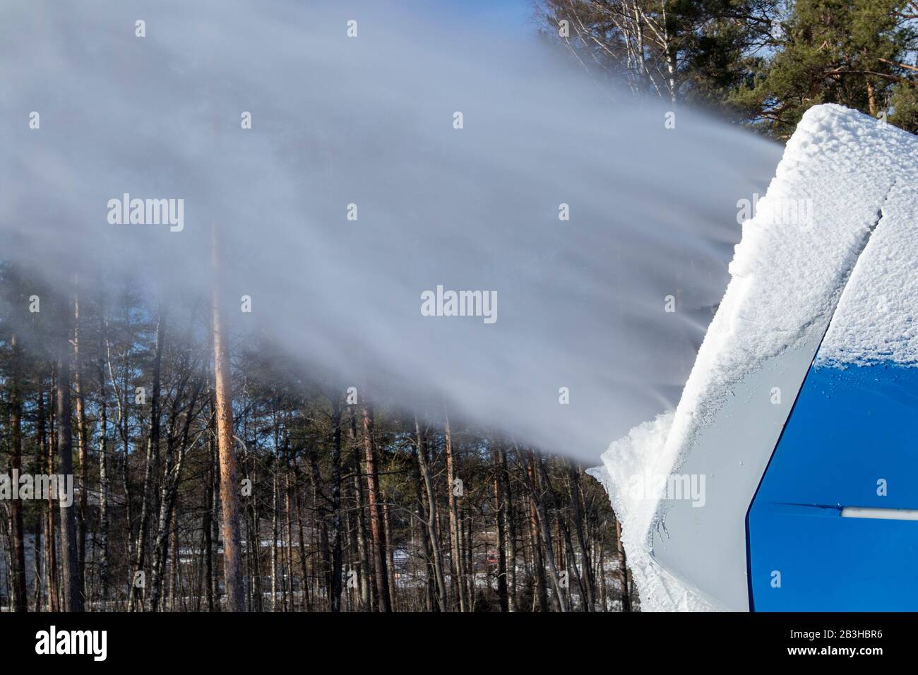 snow cannon spraying artificial snow Stock Photo Alamy