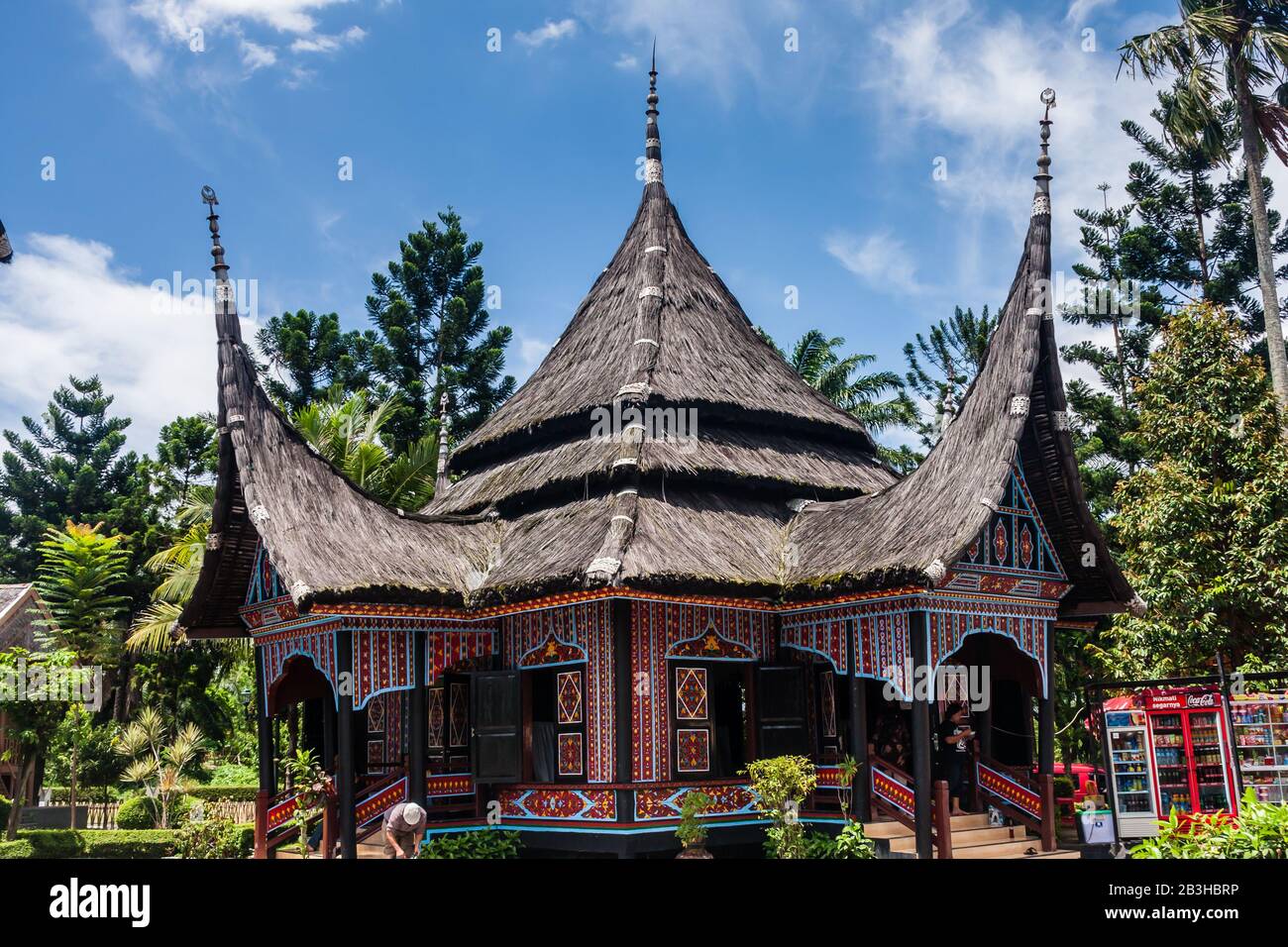 Houses of the traditional Sumatran architecture in the 'Beautiful Indonesia' Miniature Park, Jakarta Stock Photo