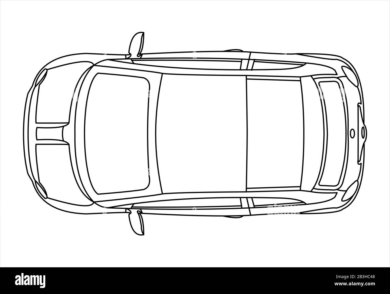 Outline vector car isolated on white background, top view. Modern flat illustration Stock Vector