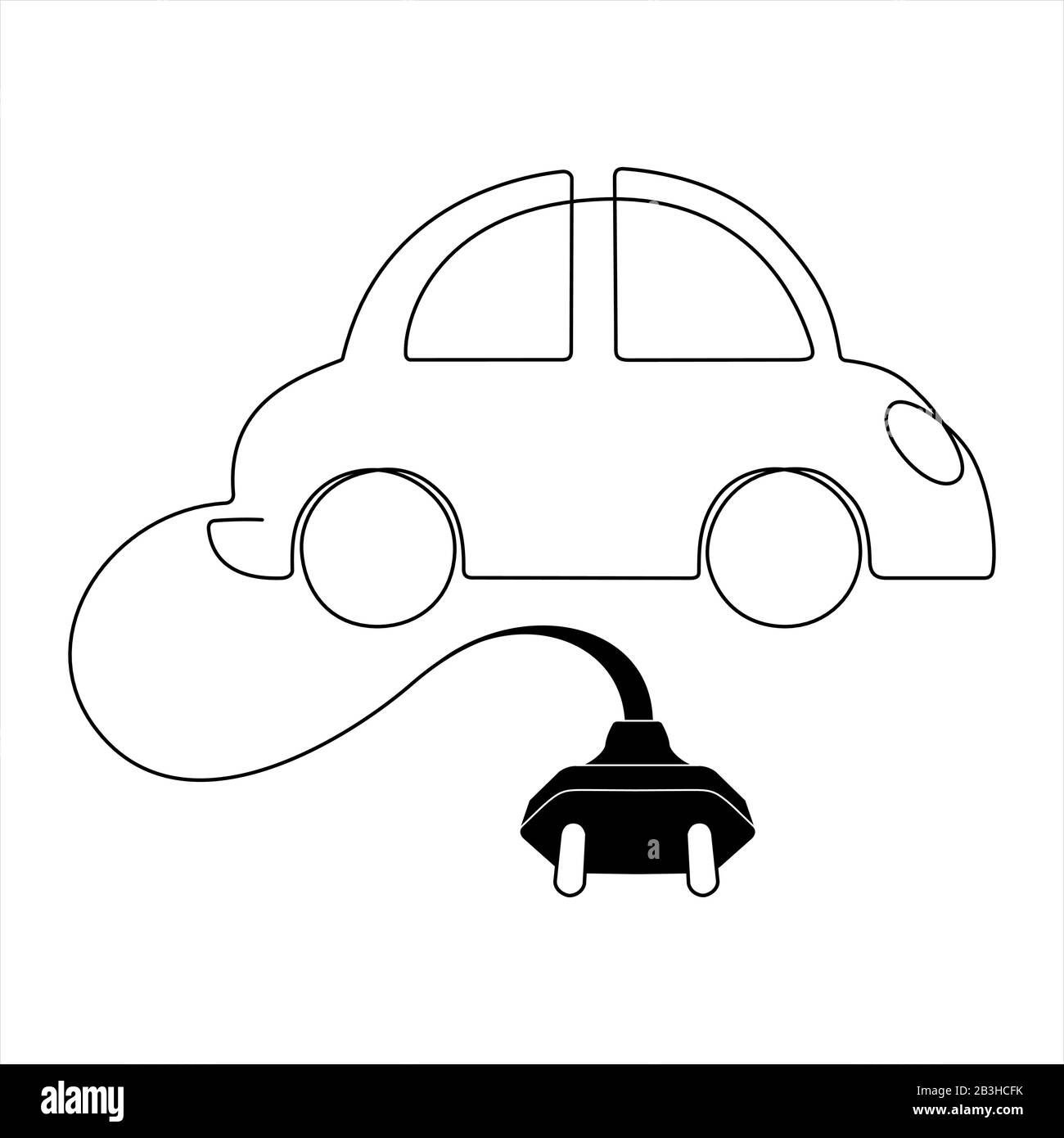 continuous line concept sketch drawing of electric car Stock Vector
