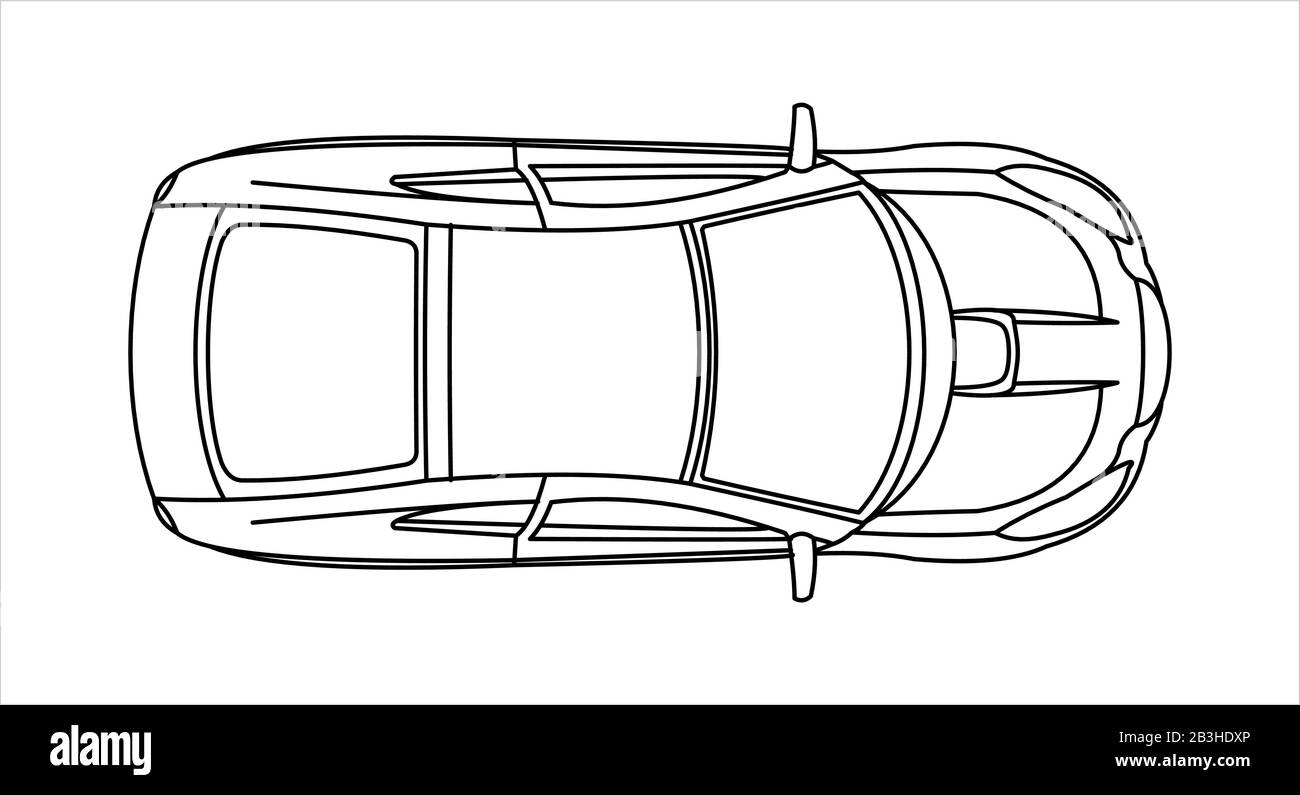 Passenger car, top view. Fast car. Outline. Stock Vector