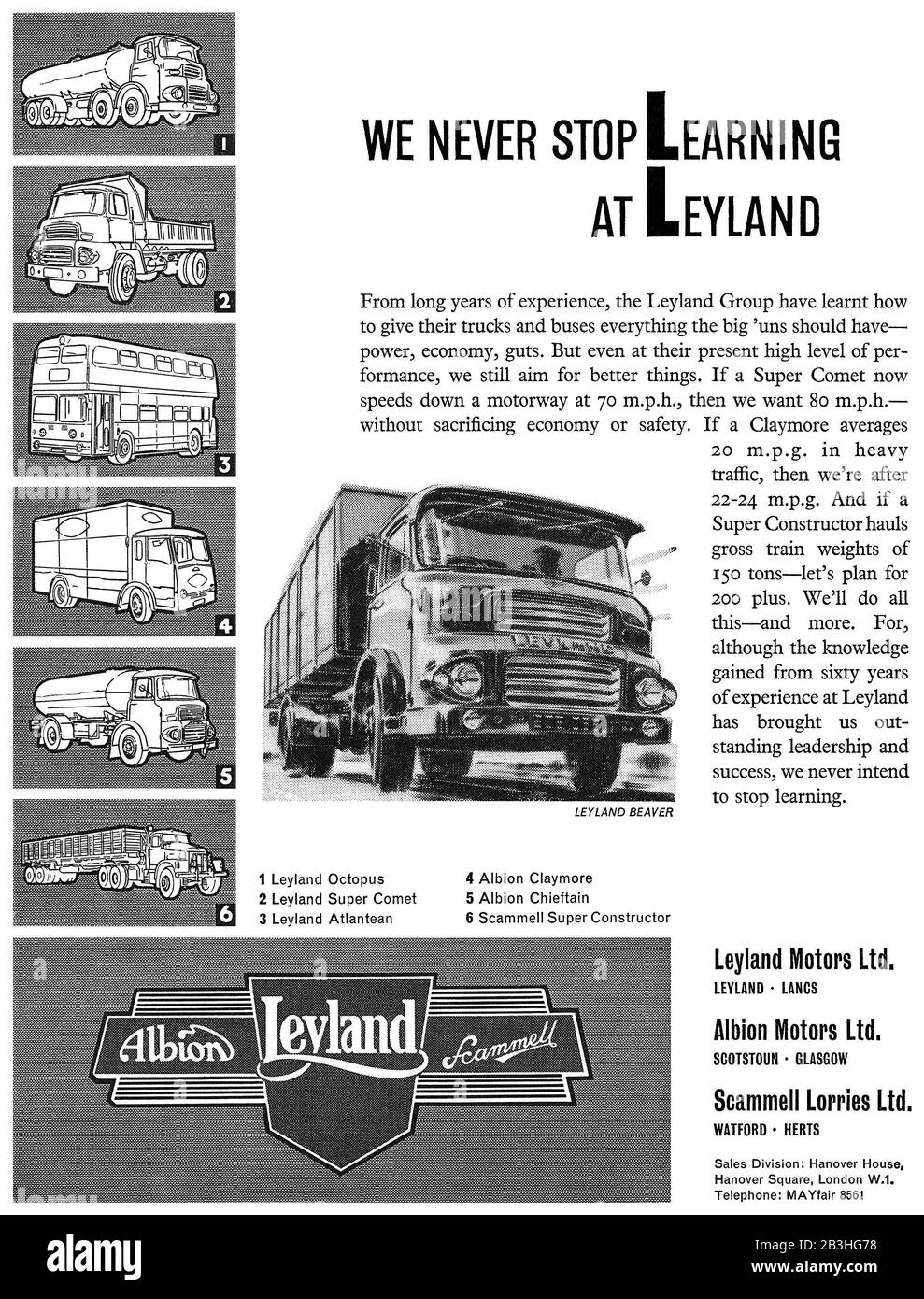 1961 British advertisement for Leyland Motors. Stock Photo