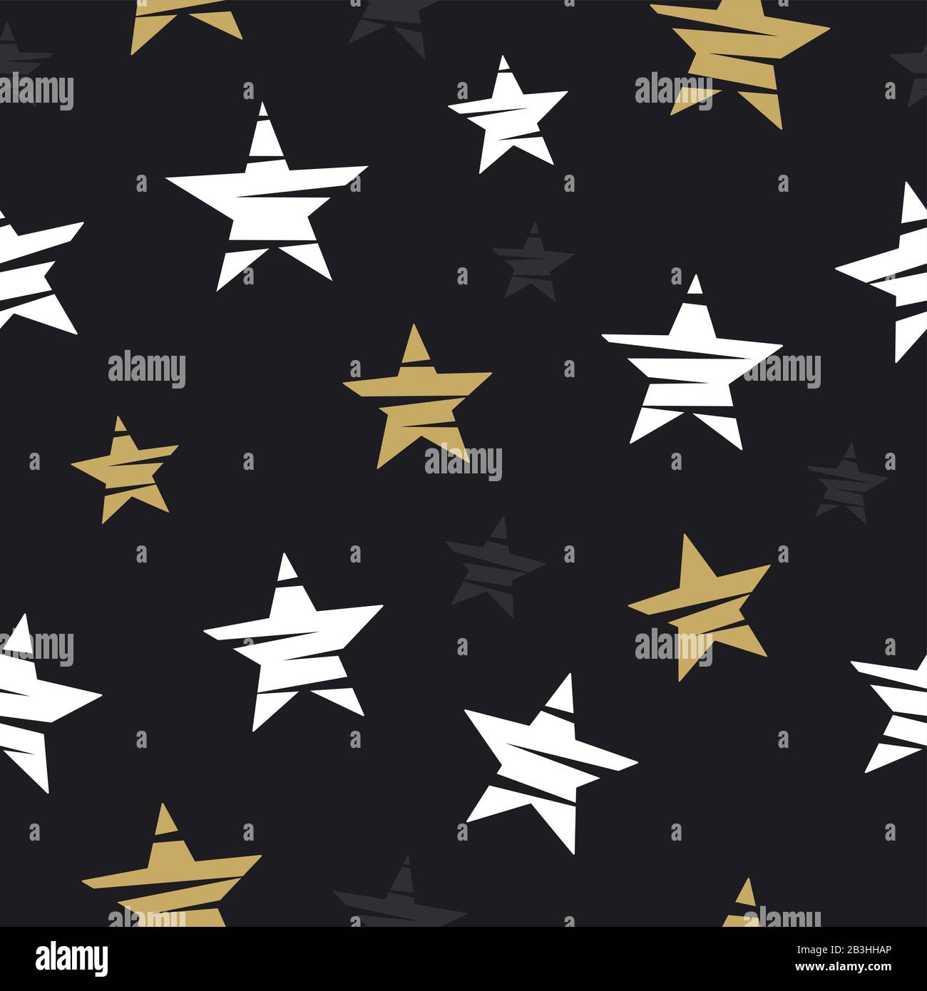 Stars seamless pattern. Trendy abstract endless background with gold and white glittering stars. Vector Stock Vector