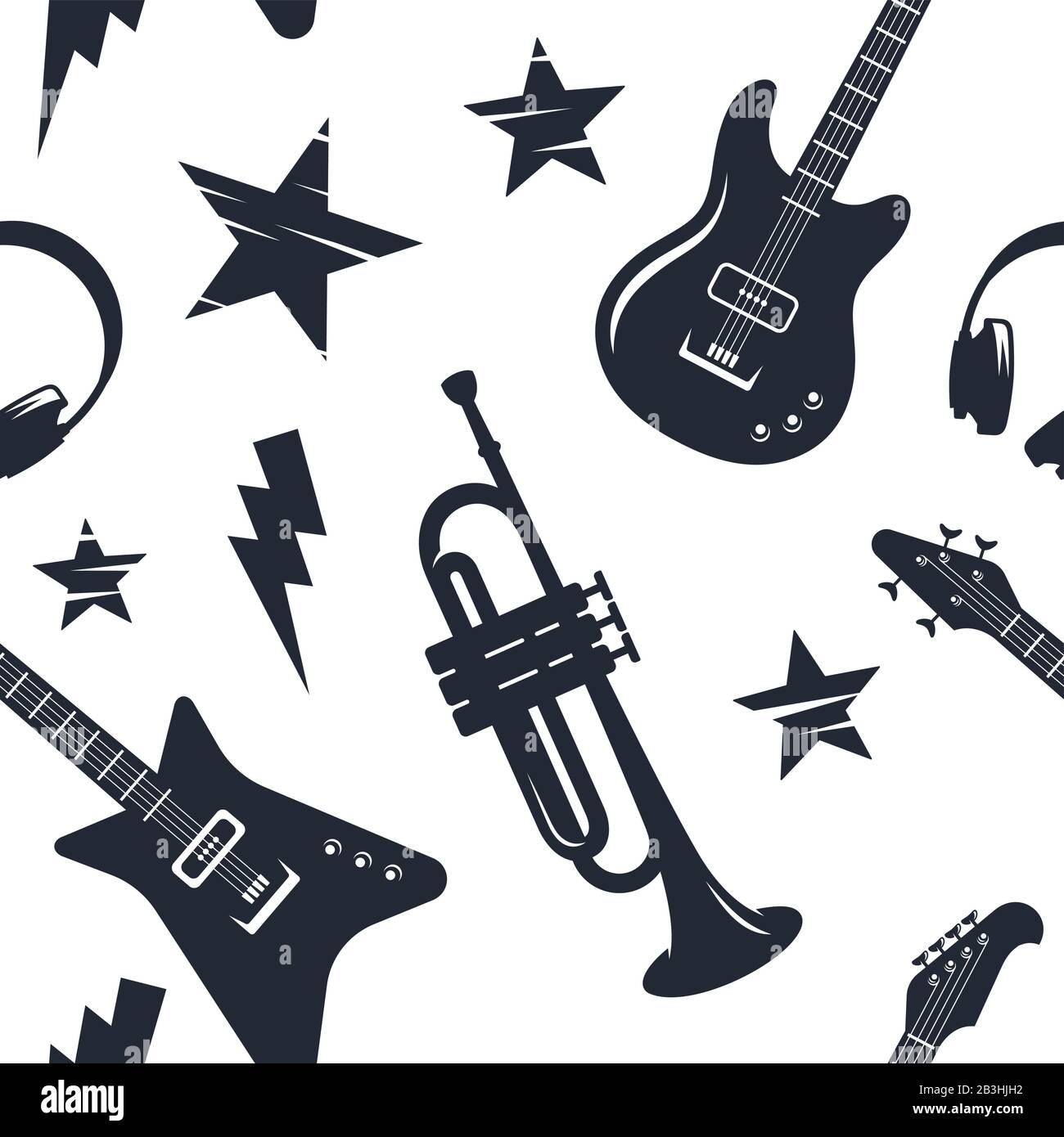 Music instruments seamless pattern. Disco music abstract background Stock Vector