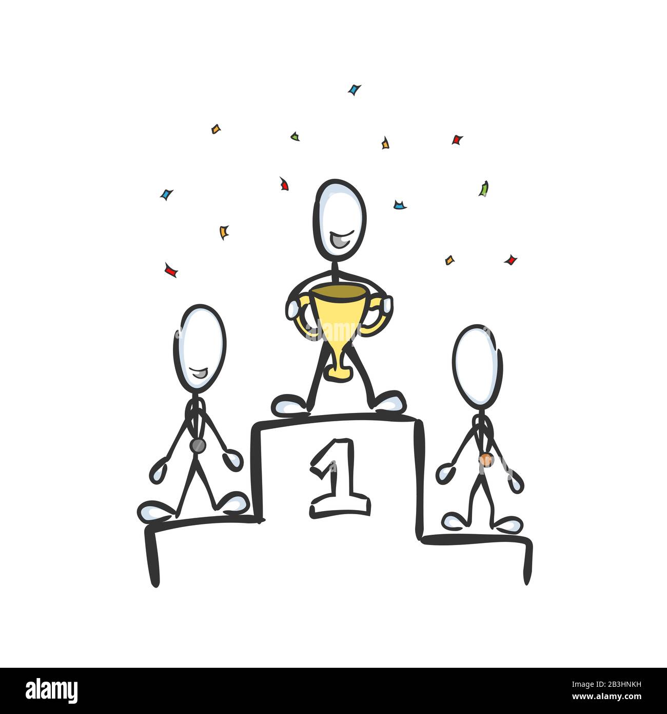 Champion win. Sports competition winner. First place. Gold medal and cup.  Hand drawn. Stickman cartoon. Doodle sketch, Vector graphic illustration  Stock Vector Image & Art - Alamy