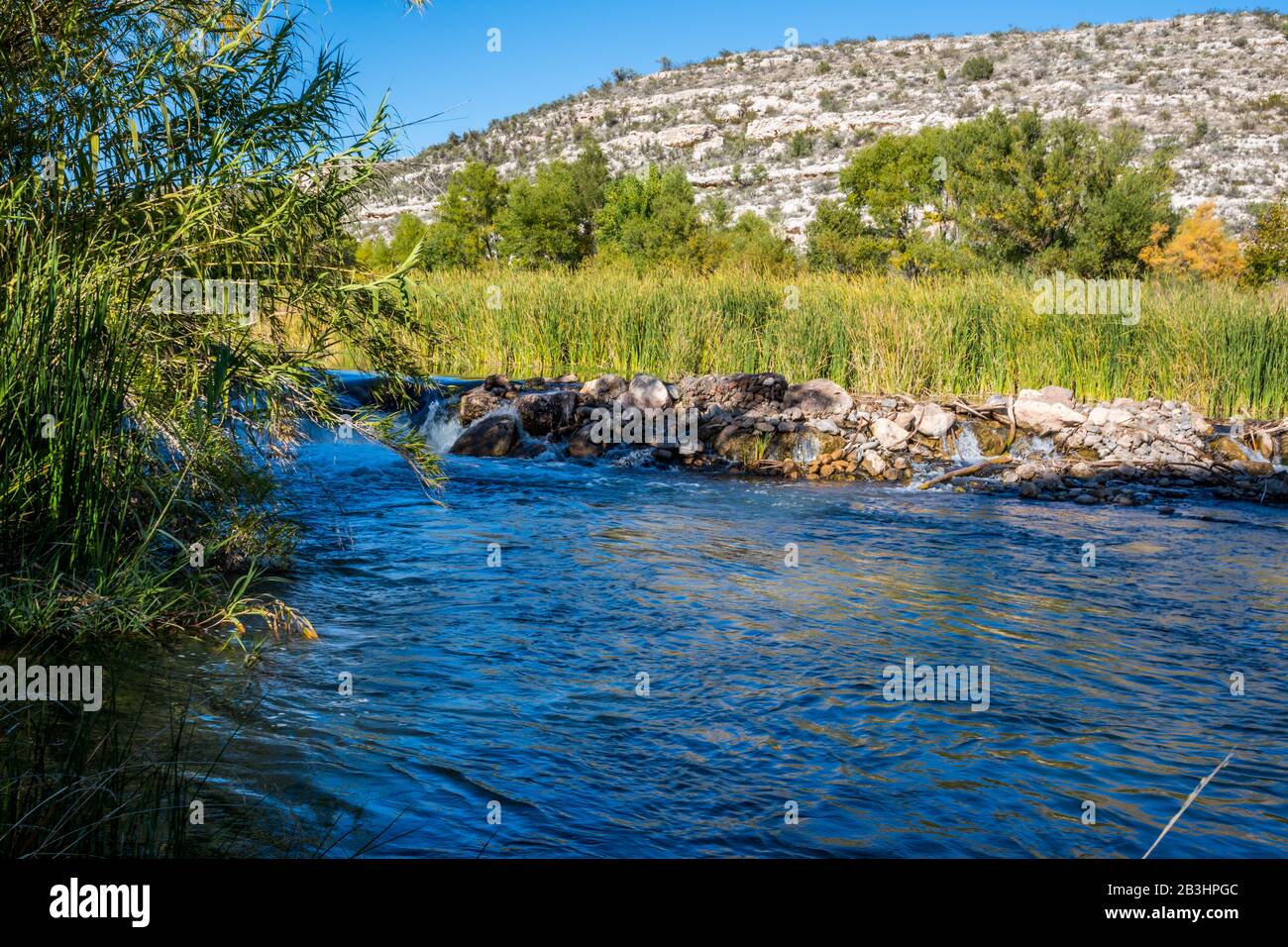 A narrow stream of water in Prescott National Forest, Arizona Stock