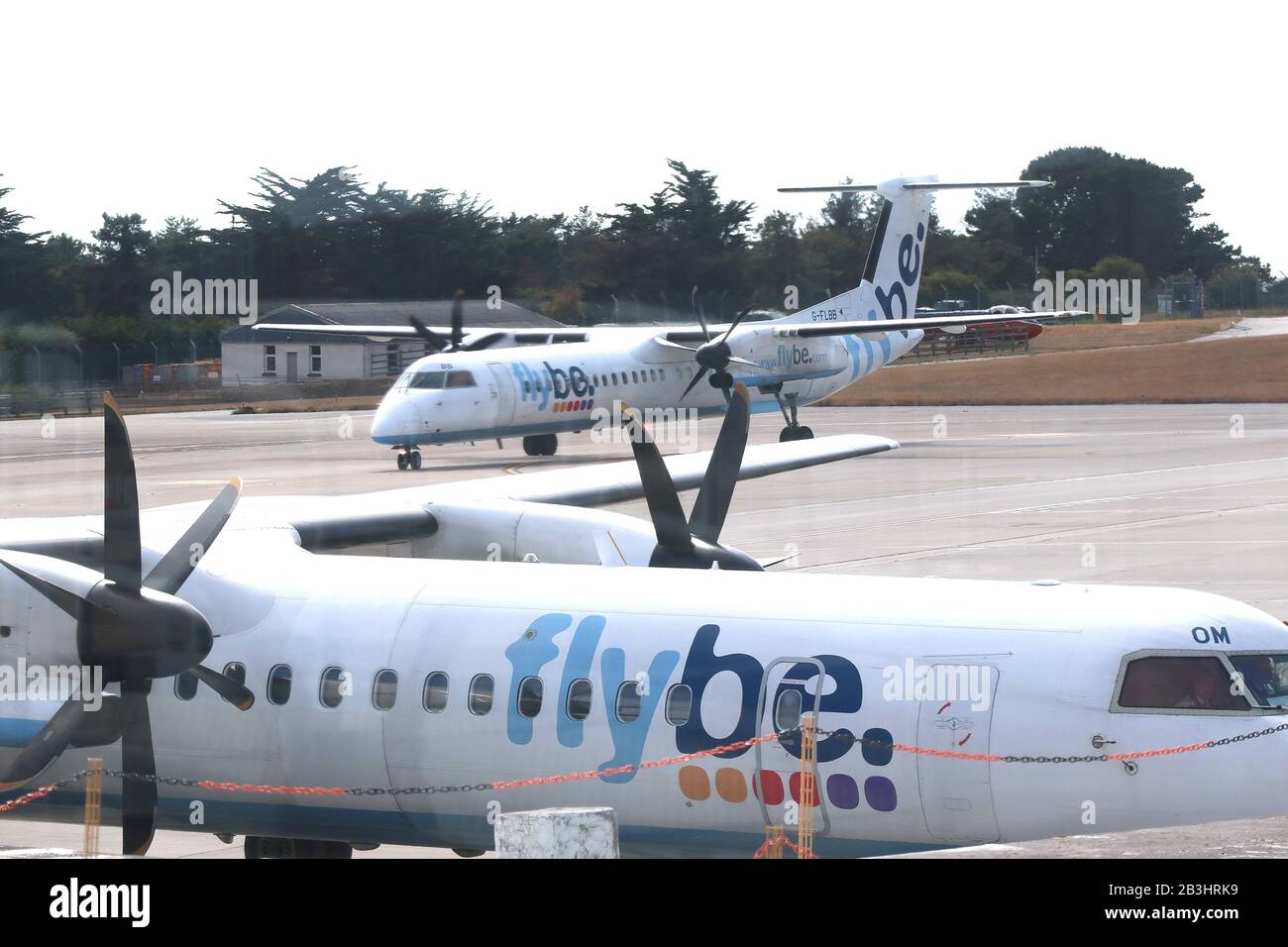 Flybe Britain's biggest regional airline on brink of bankruptcy, Jersey Airport, Channel Islands, UK, 05 August 2019, Photo by Richard Goldschmidt Stock Photo