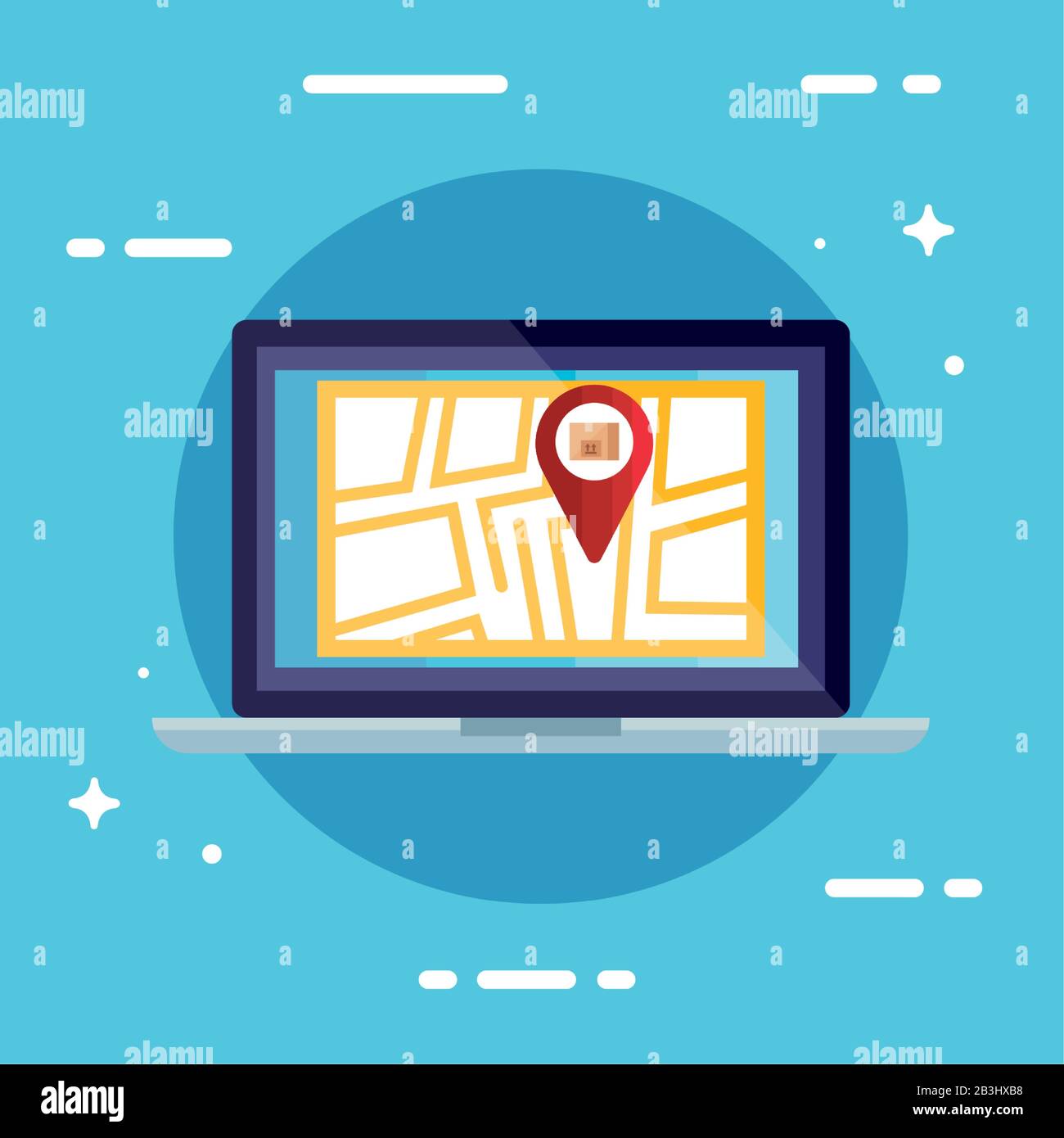 laptop with box inside gps mark and map vector design Stock Vector ...