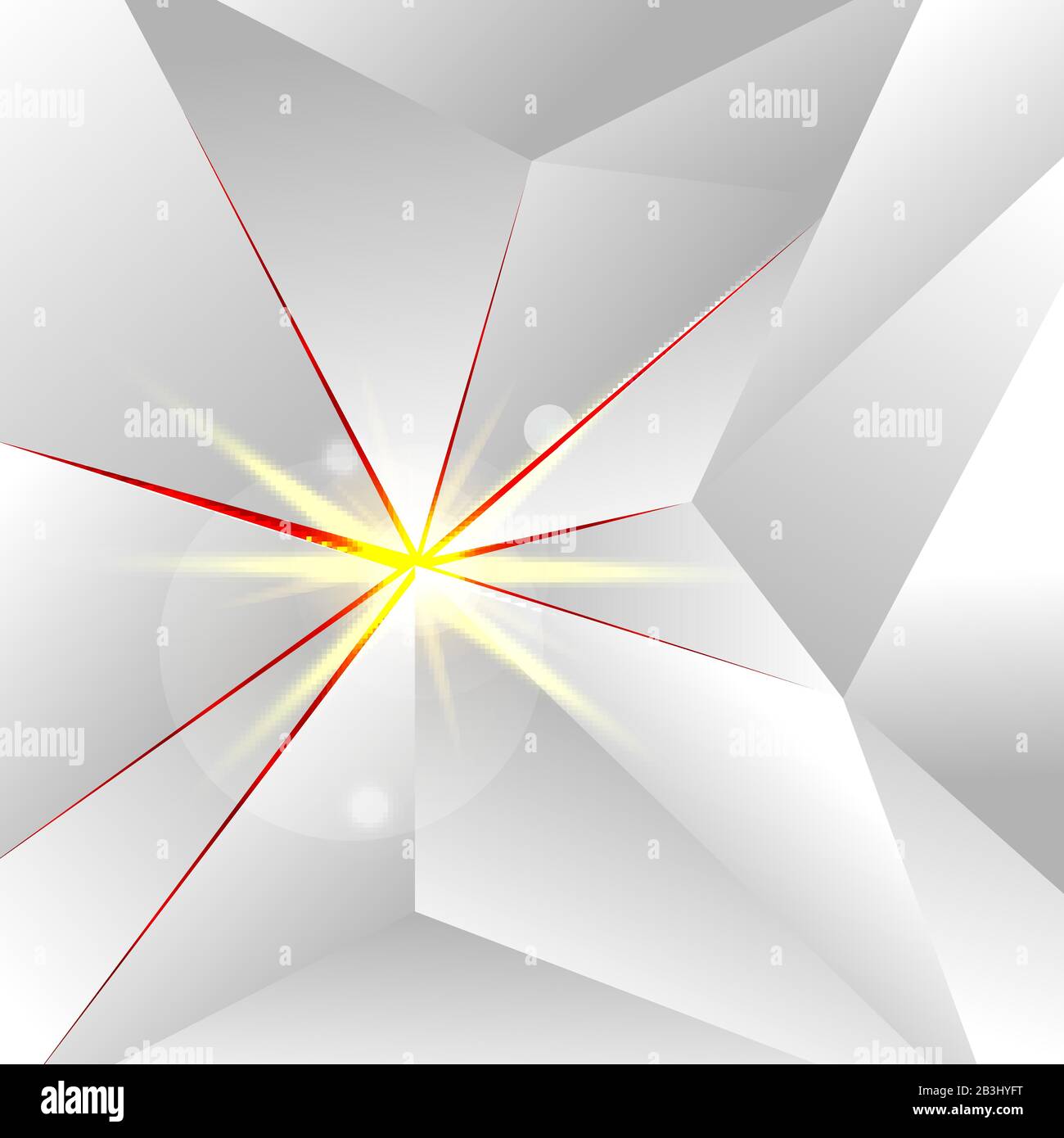 Abstract White Low Polygon with lighting on Red Background and Texture. Vector Illustration Stock Vector