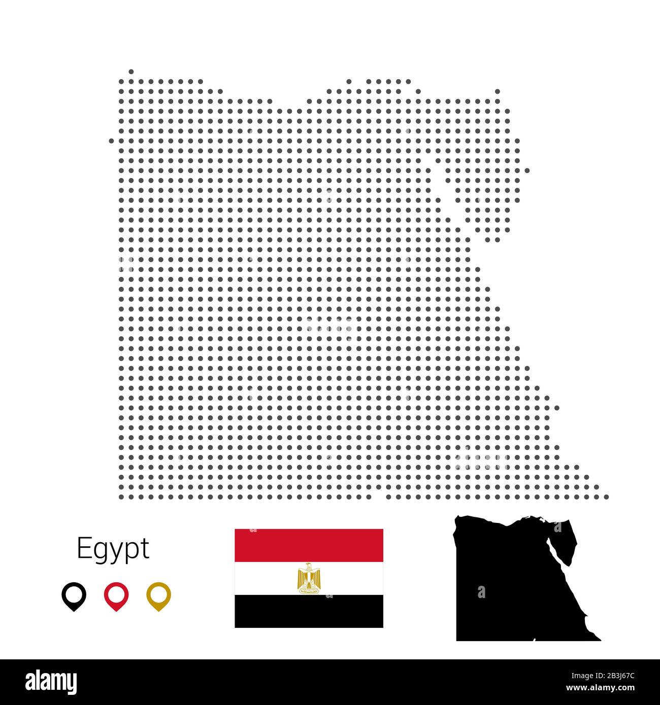 Egypt map vector dotted with flag and pin. Vector Illustration eps 10 Stock Vector
