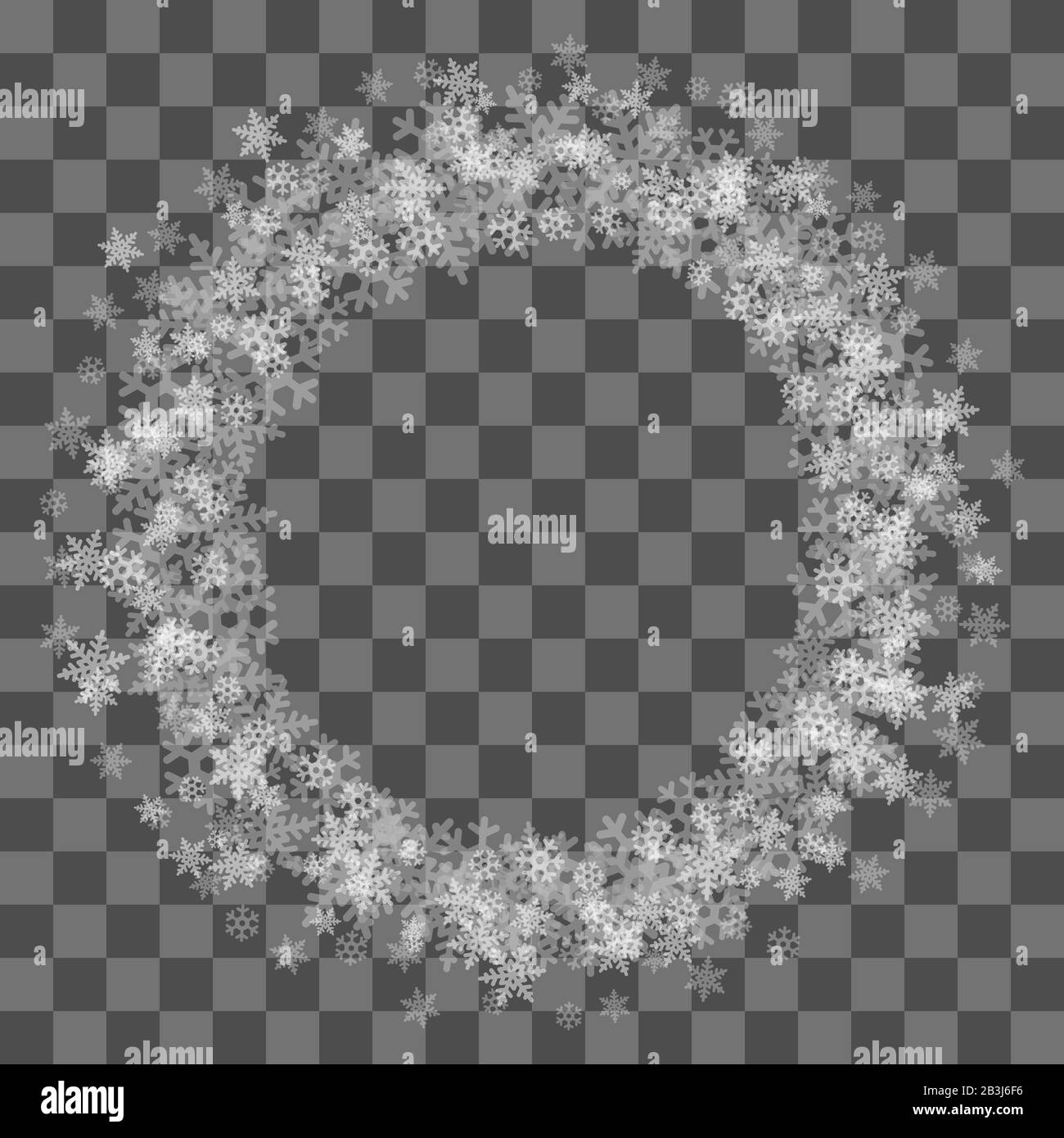 Snowflakes round frame template set on gray transparent background ...