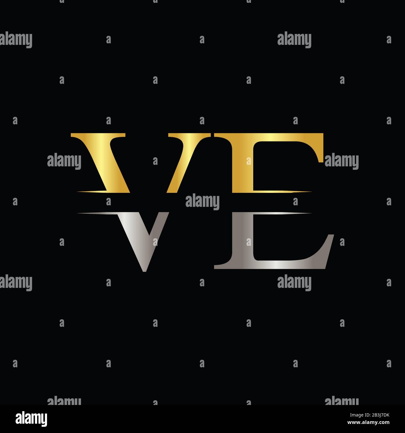 Creative Letter VE Logo Vector Template With gold and Silver Color. VE Logo Design Stock Vector