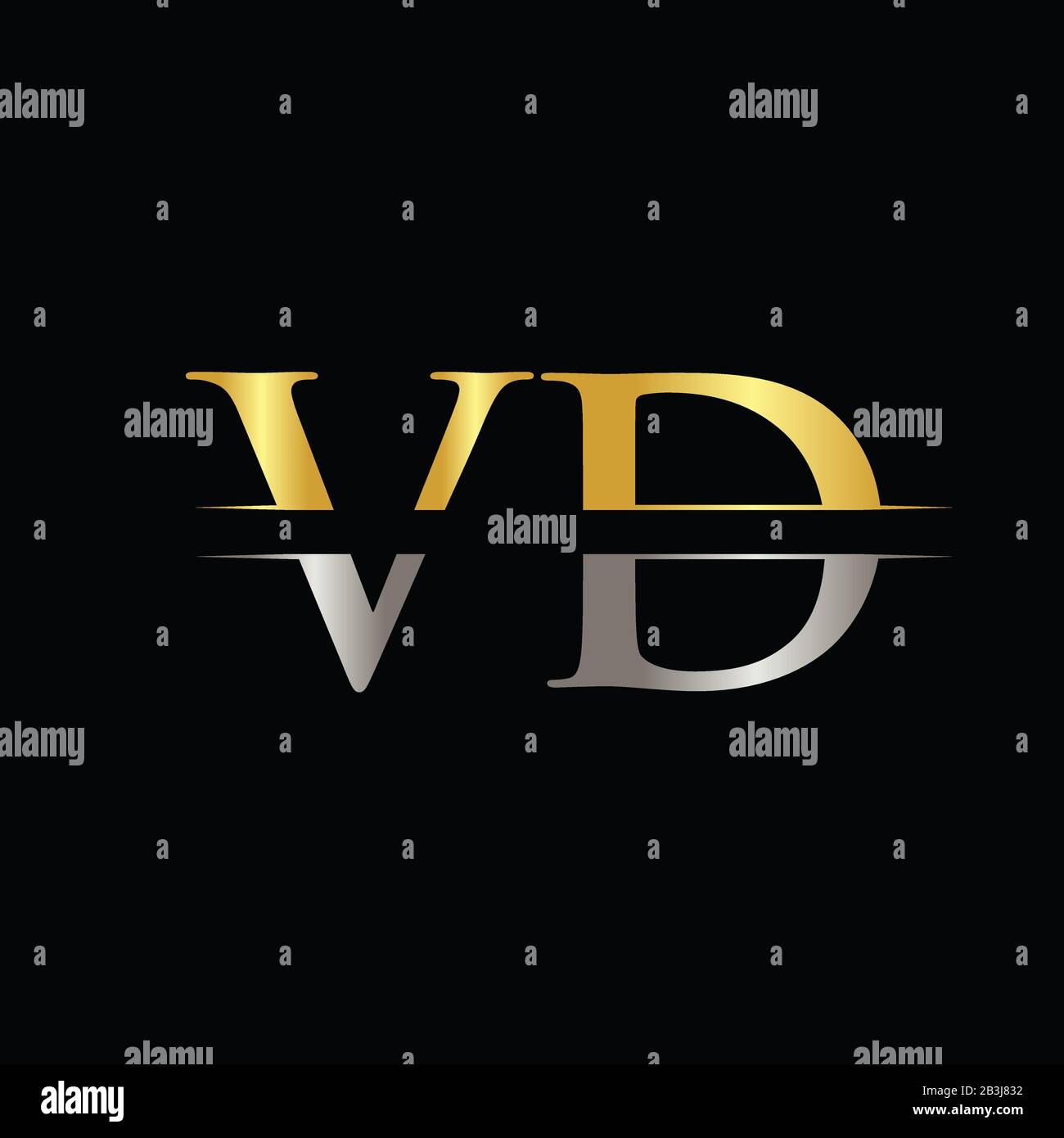 Creative Letter VD Logo Vector Template With gold and Silver Color. VD Logo Design Stock Vector