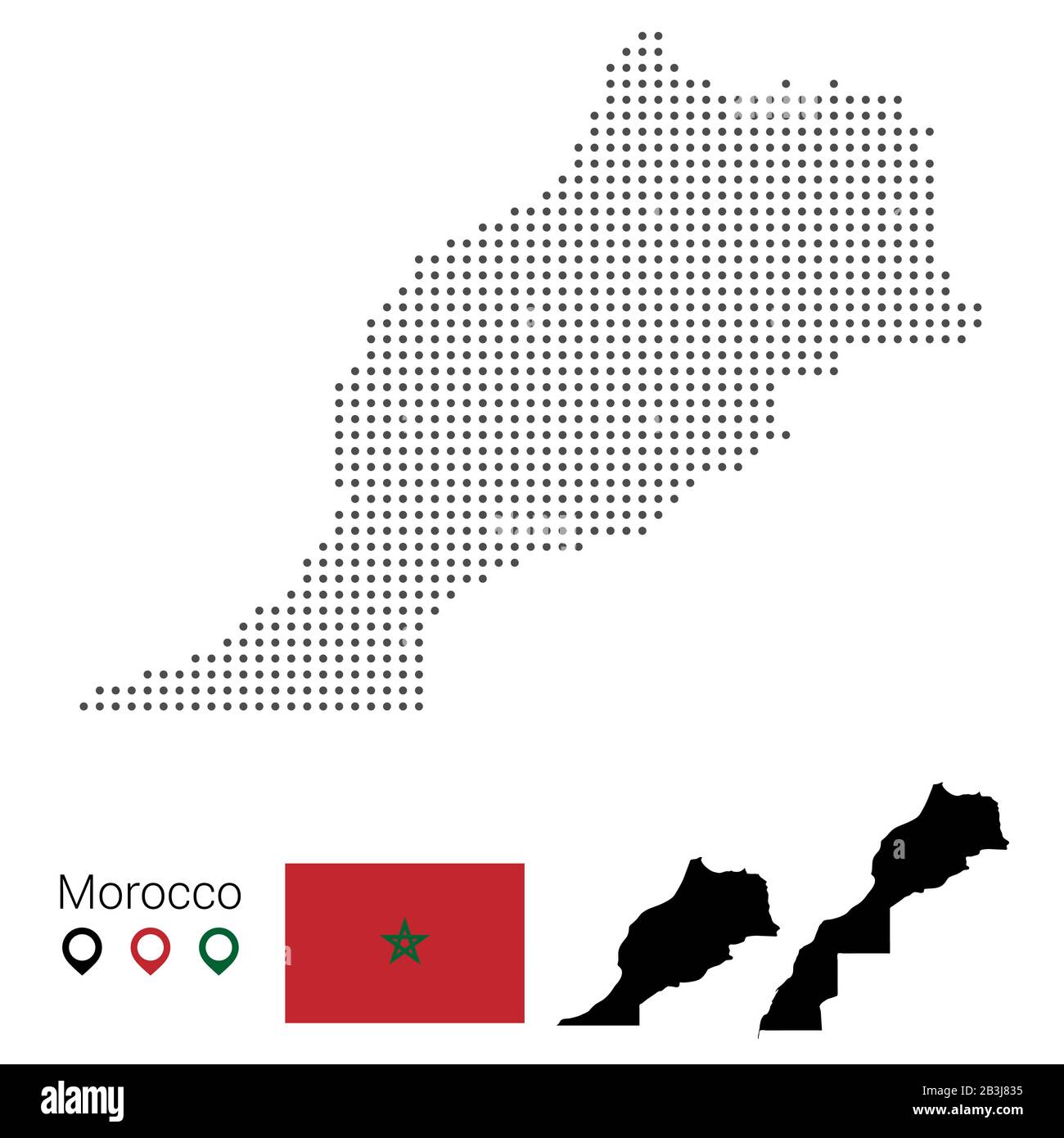 Morocco map vector dotted with flag and pin. Vector Illustration eps 10 Stock Vector
