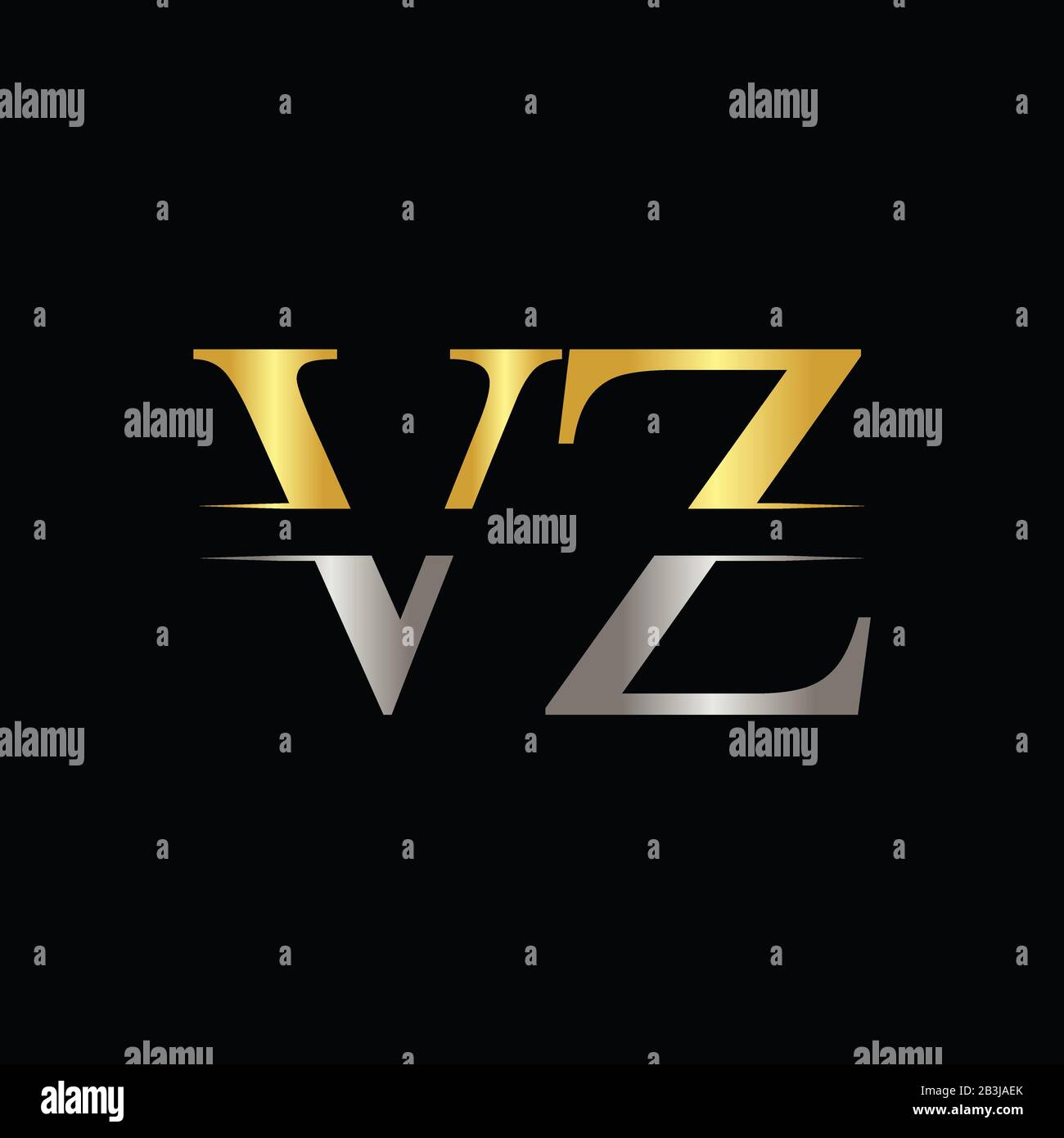Creative Letter VZ Logo Vector Template With gold and Silver Color. VZ