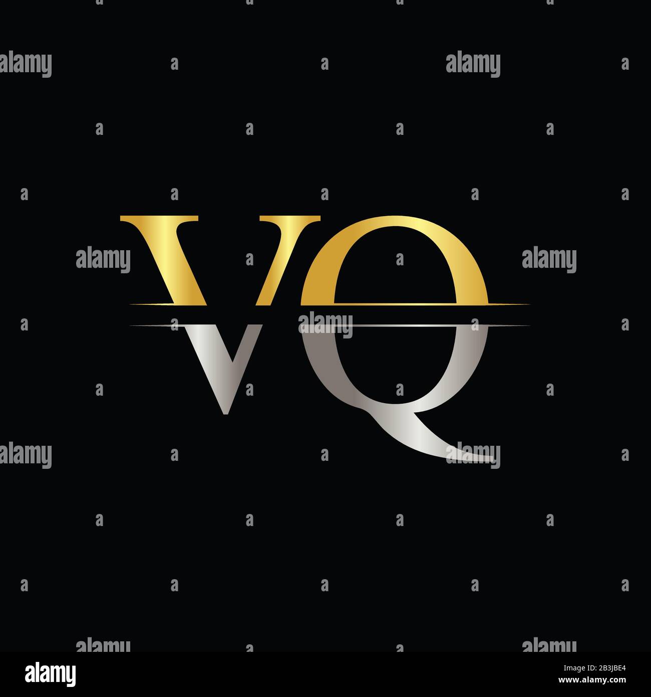 Creative Letter VQ Logo Vector Template With gold and Silver Color. VQ Logo Design Stock Vector
