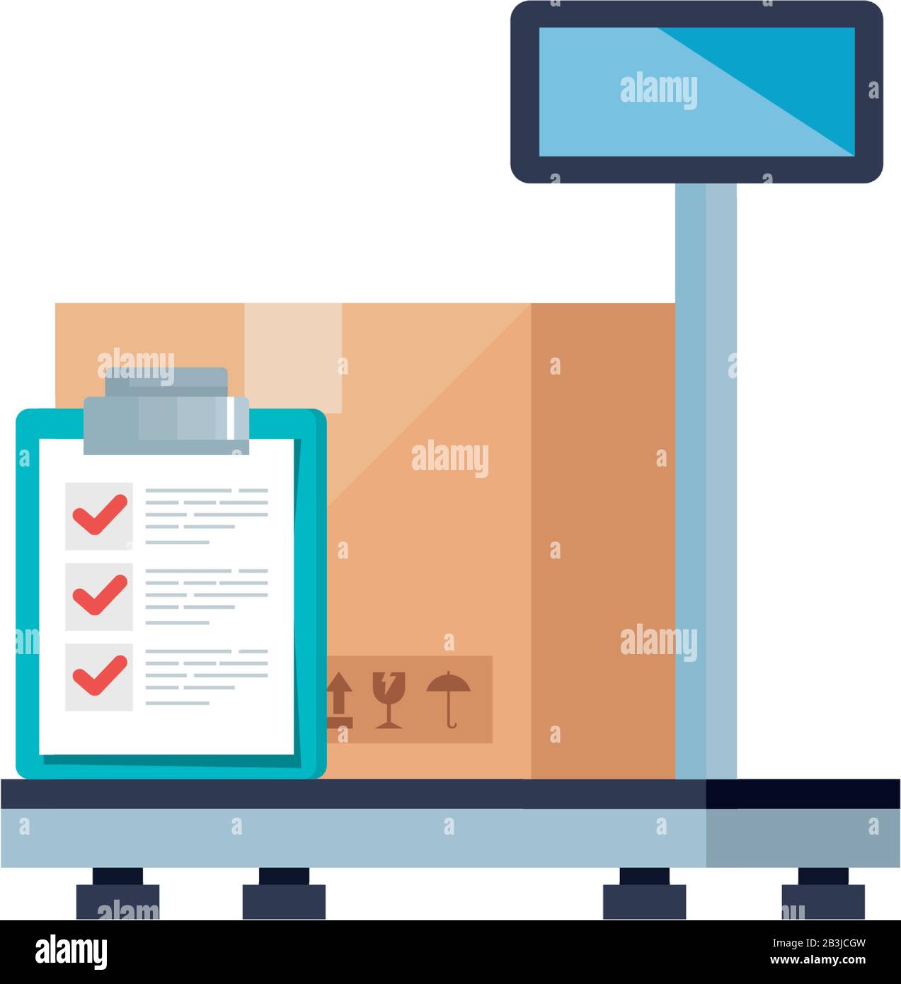 Isolated delivery box over scale and document vector design Stock ...