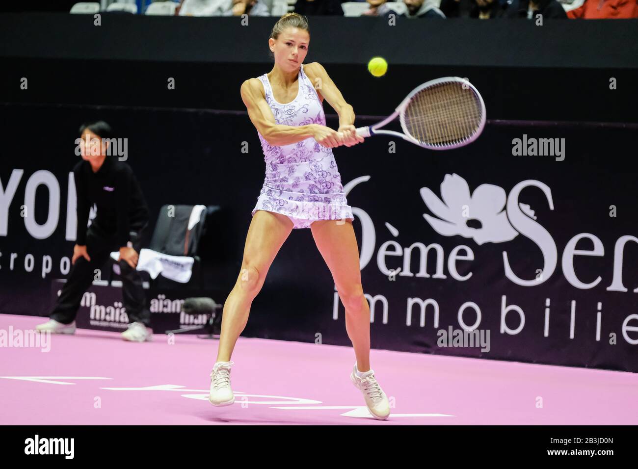 On 04/03/2020, Lyon, Auvergne-Rhône-Alpes, France. 6th Sense Women's Tennis Open at the Palais des Sports de Gerland. Stock Photo