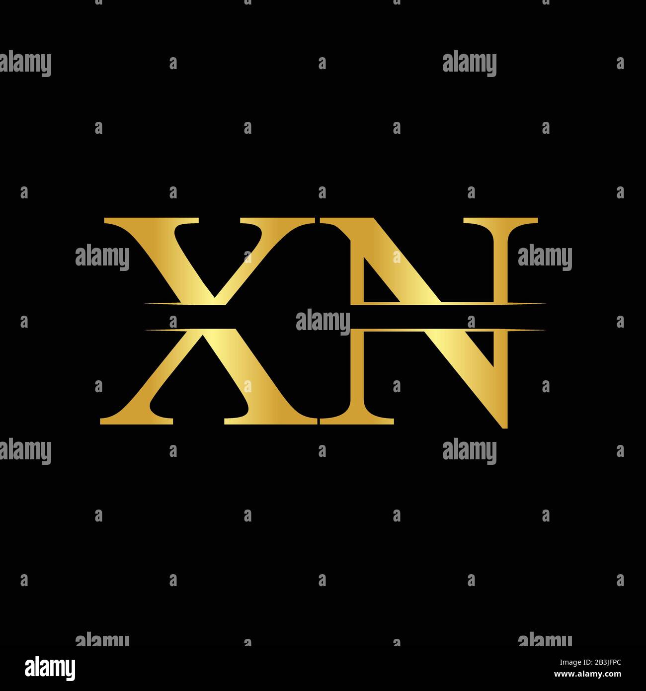 Creative Letter XN Logo Vector With Gold Color. Abstract Linked Letter XN Logo Design Stock Vector
