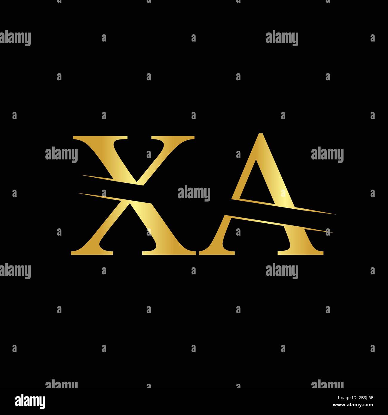 Creative Letter XA Logo Vector With Gold Color. Abstract Linked Letter XA Logo Design Stock Vector