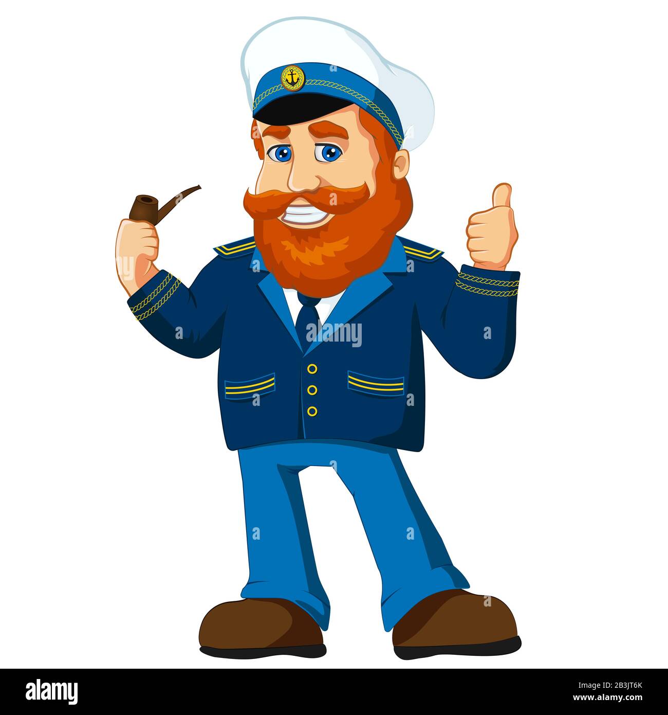 Navy captain character cartoon mascot, old salor. Stock Vector