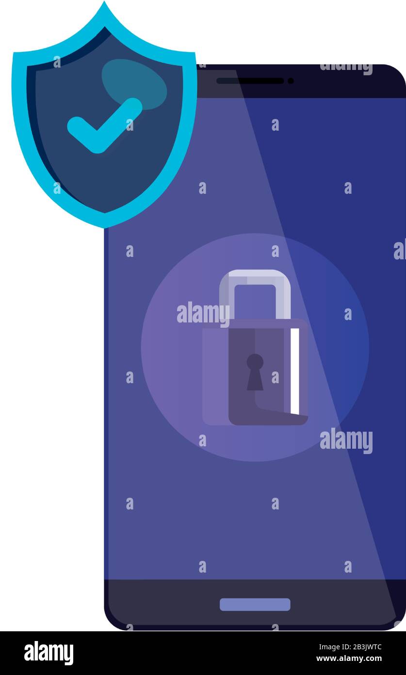 smartphone with padlock and shield Stock Vector Image & Art - Alamy