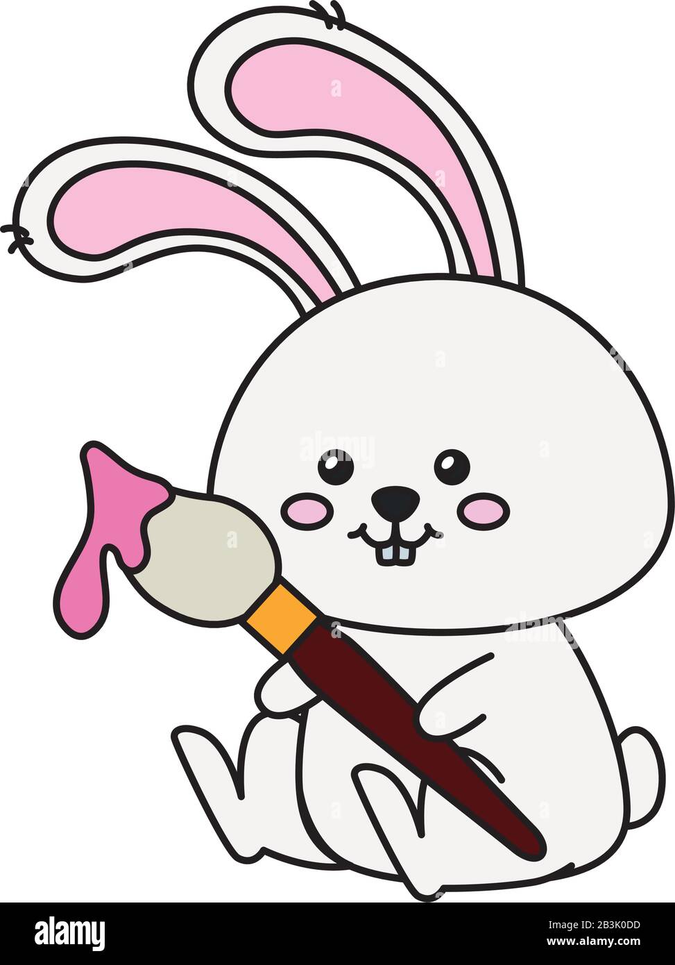 cute rabbit animal with paint brush isolated icon Stock Vector Image
