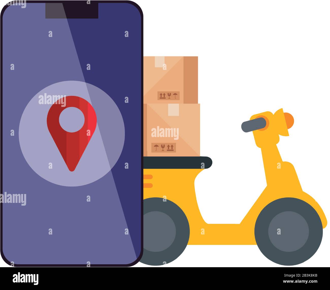 Isolated delivery motorcycle gps mark inside smartphone vector design ...