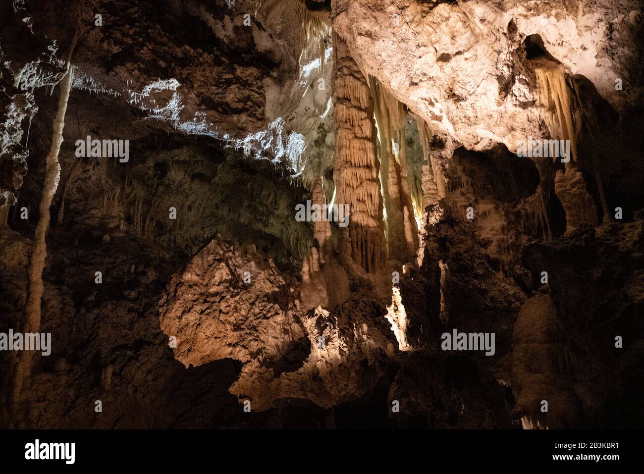 Italy, Marche, Genga, the natural show of Frasassi Caves with sharp stalactites and stalagmites Stock Photo