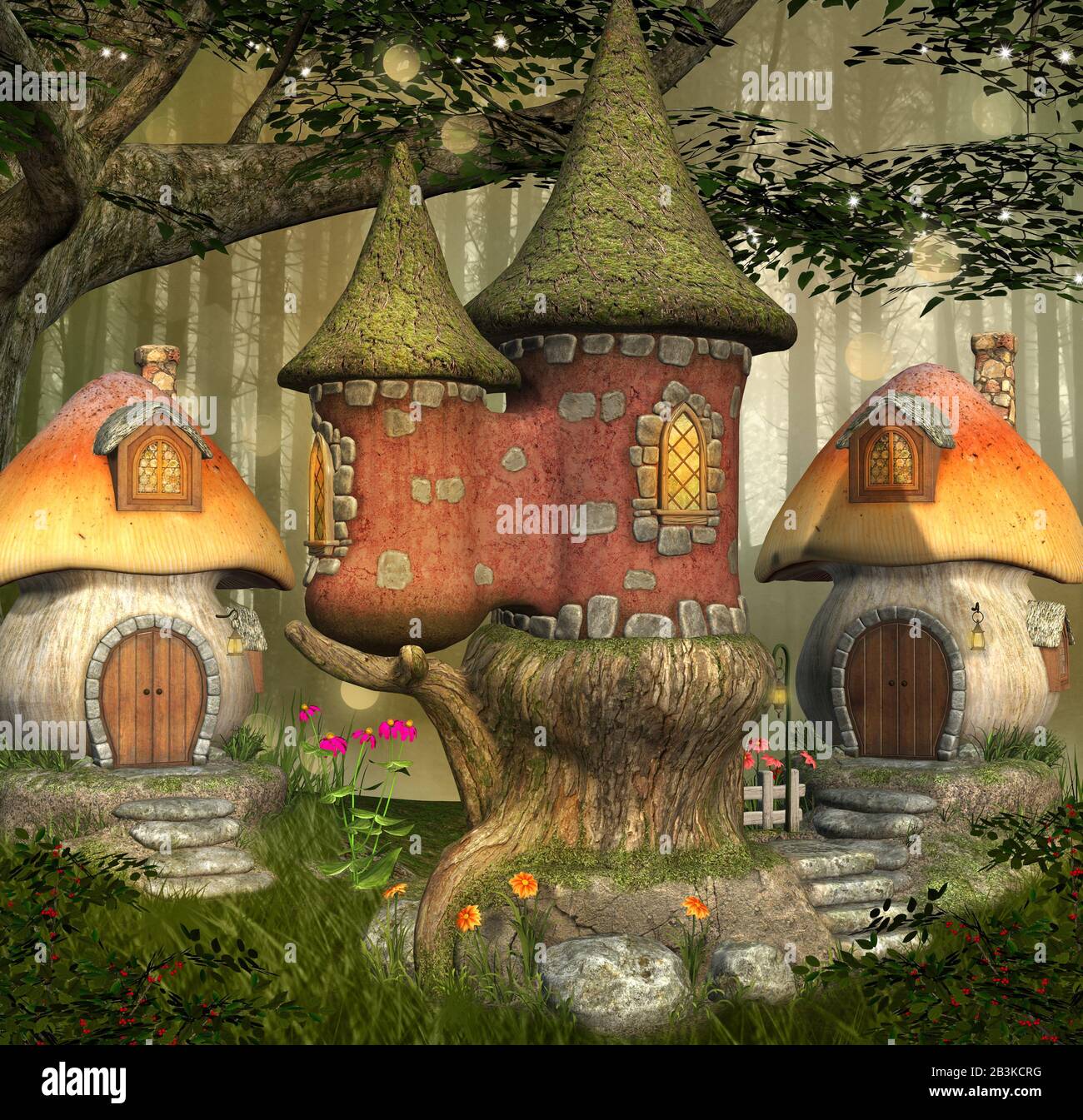 Fantasy ef village in the enchanted forest Stock Photo