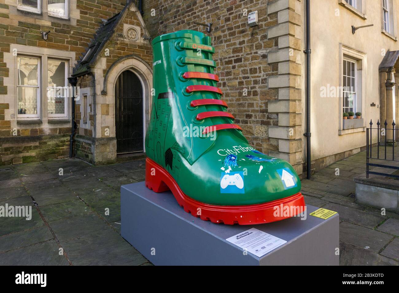 Giant fibre glass boot, part of a Shoe Sculpture Trail to celebrate the
