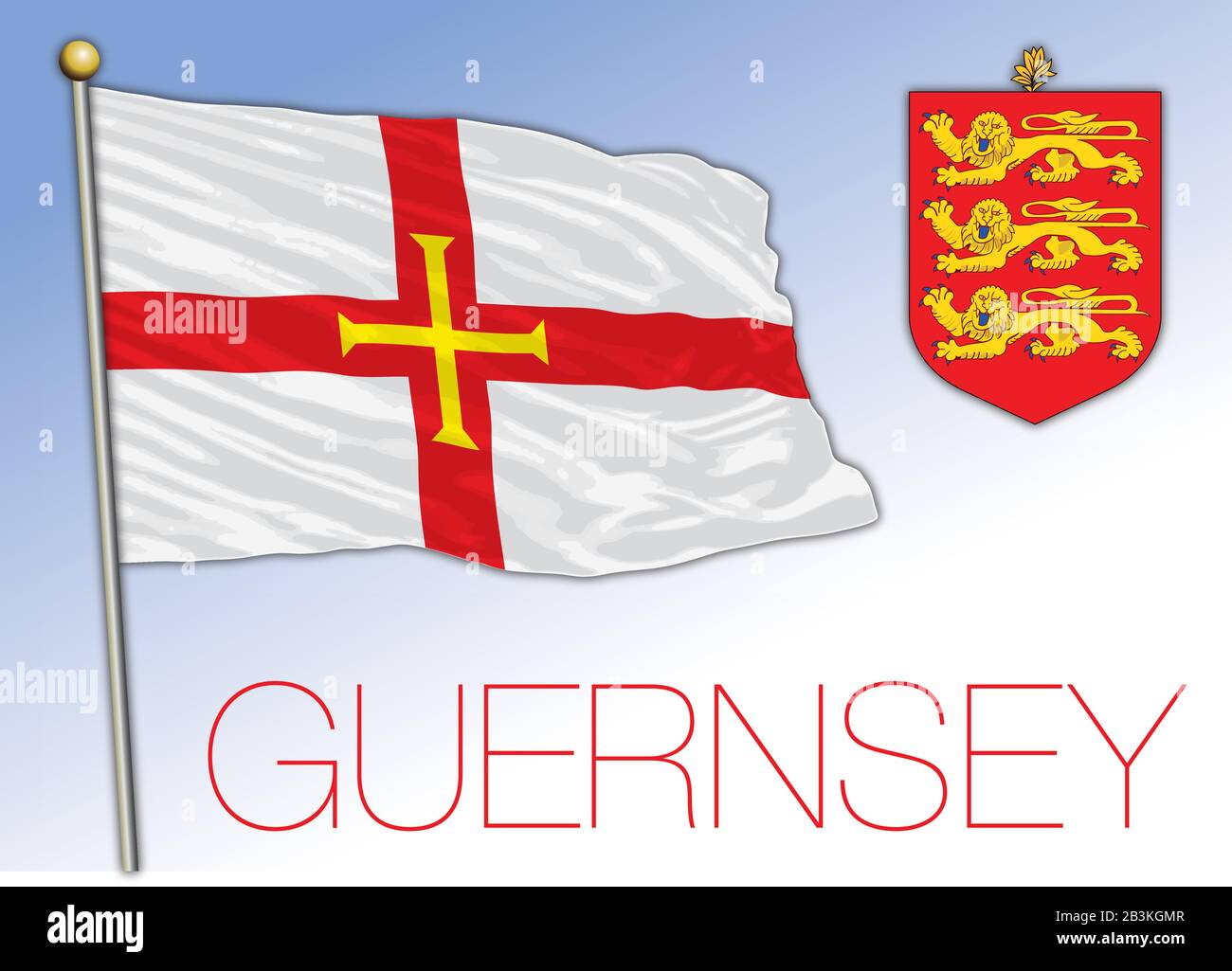 Guernsey official national flag and coat of arms, Europe, vector illustration Stock Vector