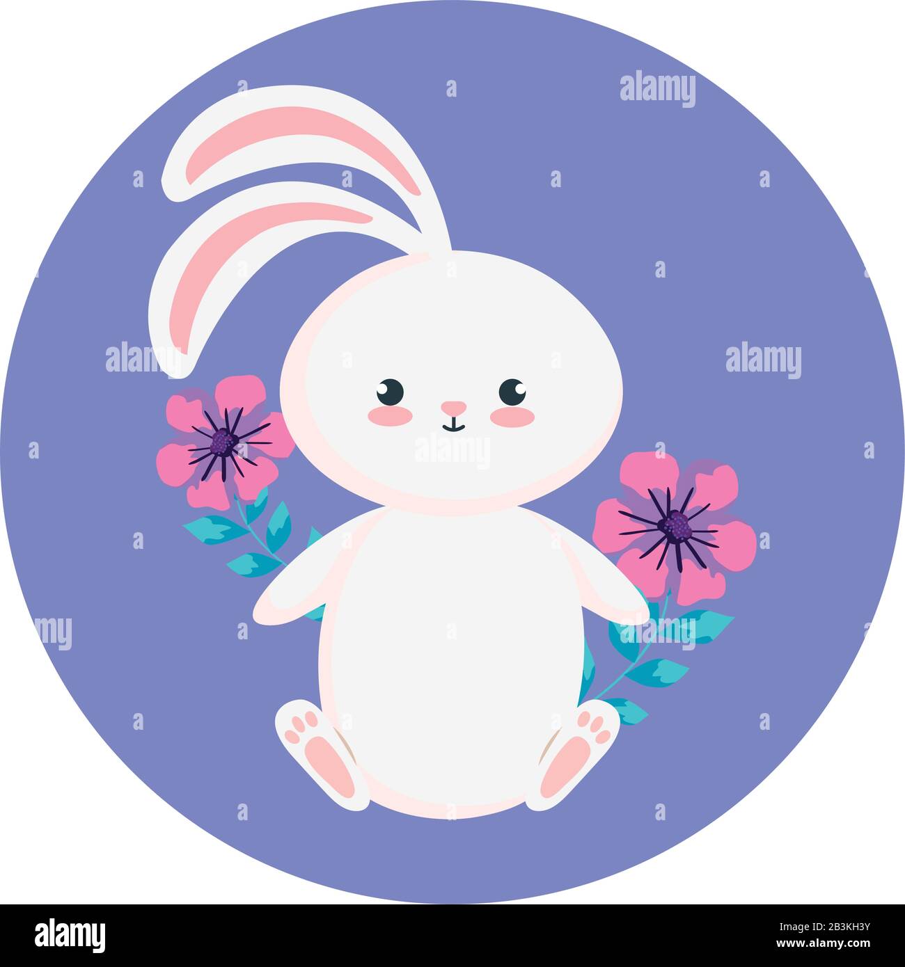 cute rabbit with flowers in frame circular Stock Vector Image & Art - Alamy