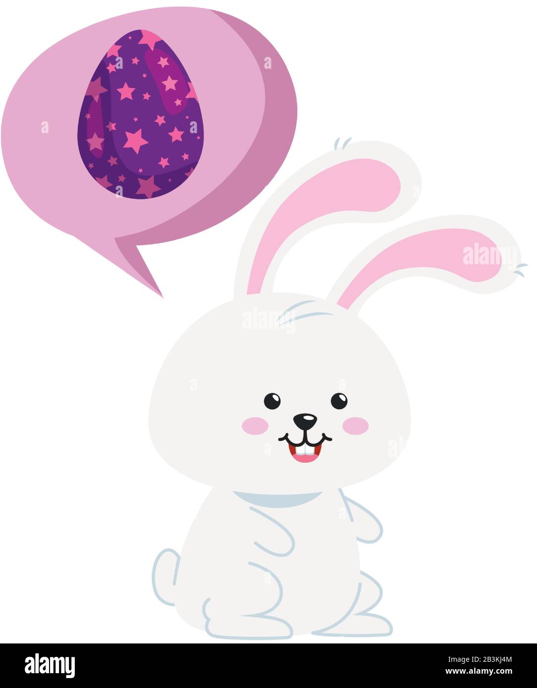 cute rabbit animal and speech bubble with eggs easter Stock Vector