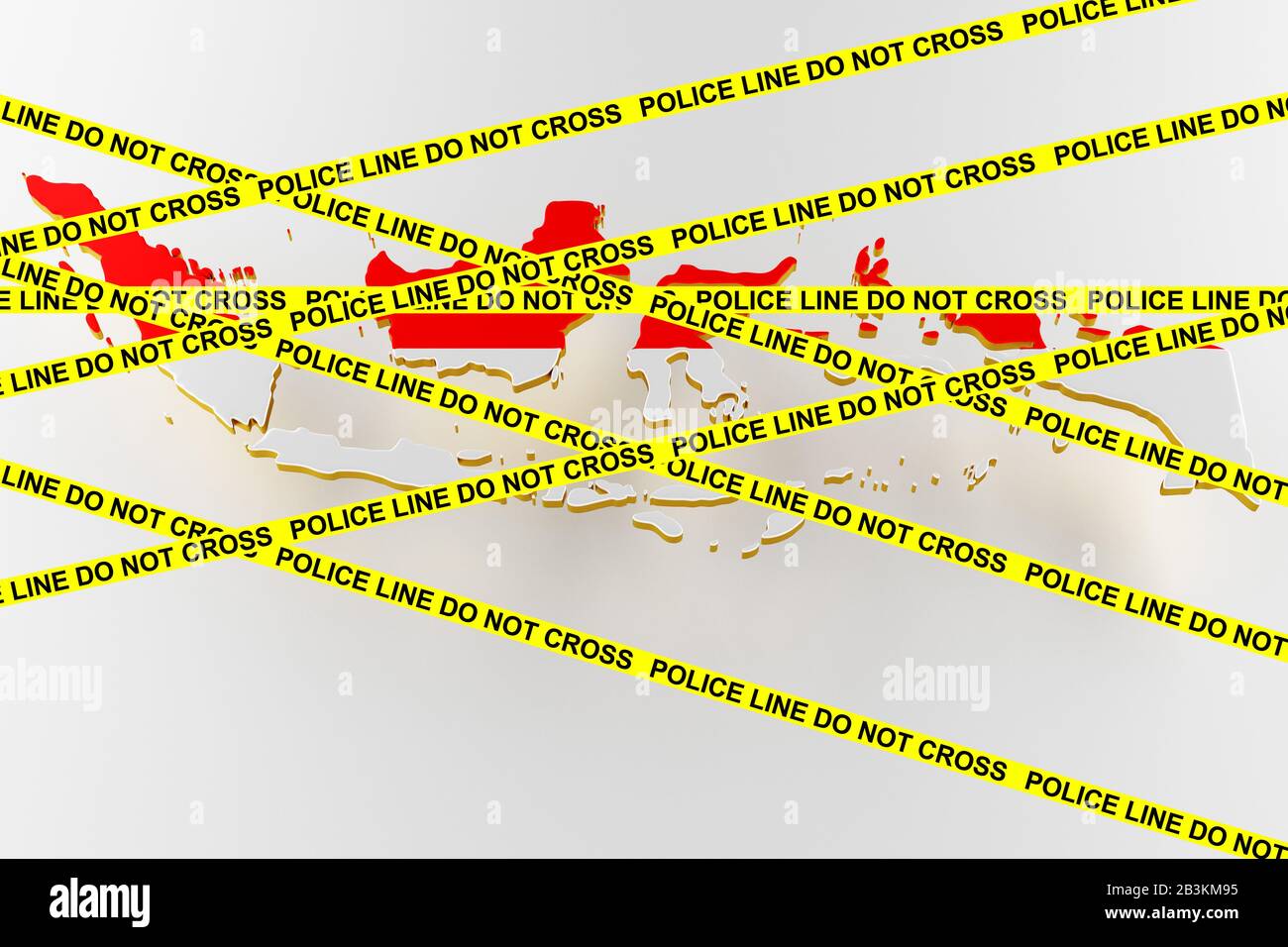 Indonesia crime concept, police investigation. 3D map of Indonesia. Map of Indonesia land border with flag. 3d rendering Stock Photo