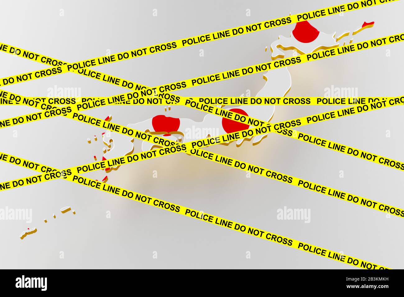 Japan crime concept, police investigation. 3D map of Japan. Map of