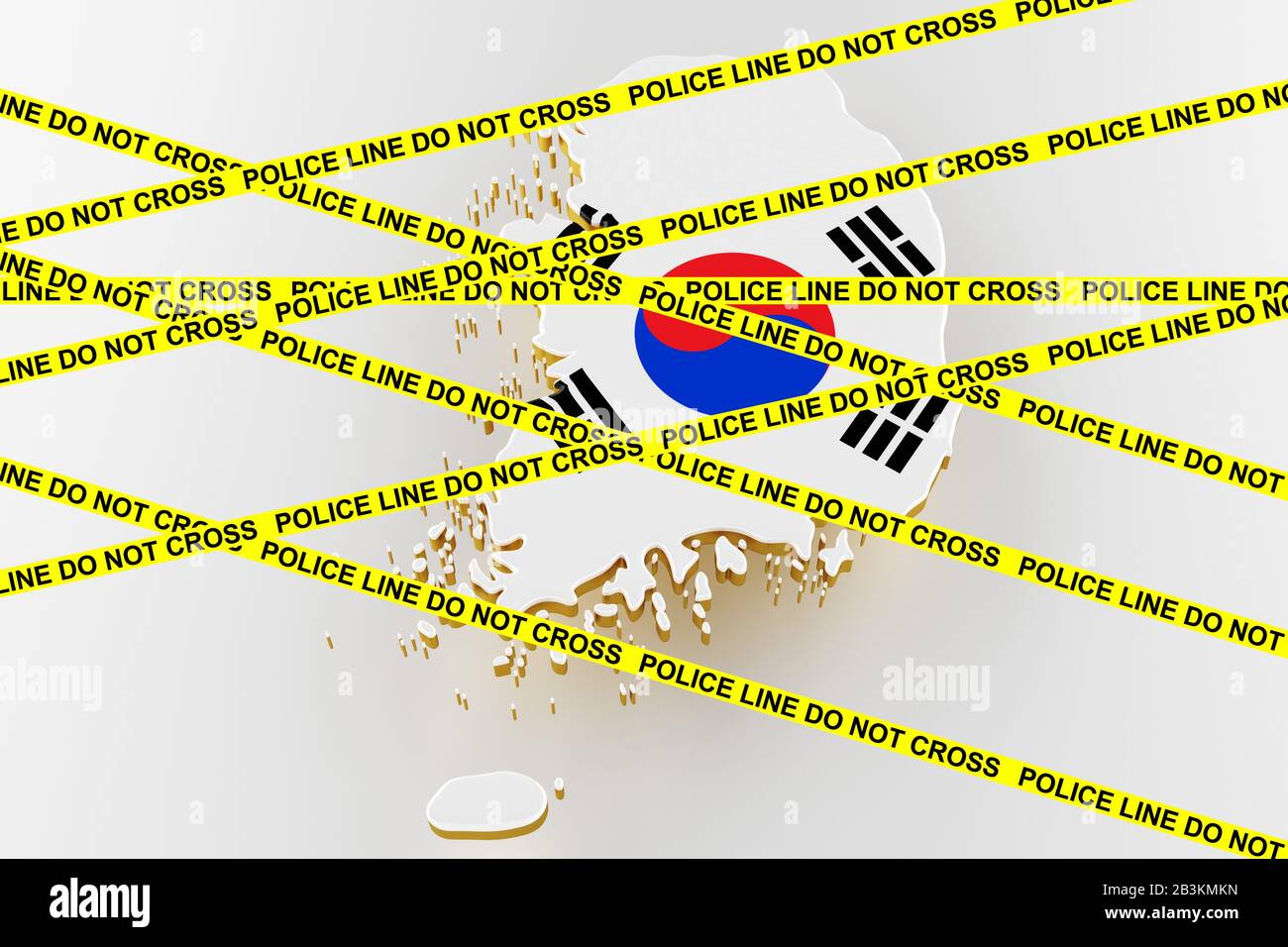 Korea crime concept, police investigation. 3D map of Korea. Map of Korea land border with flag