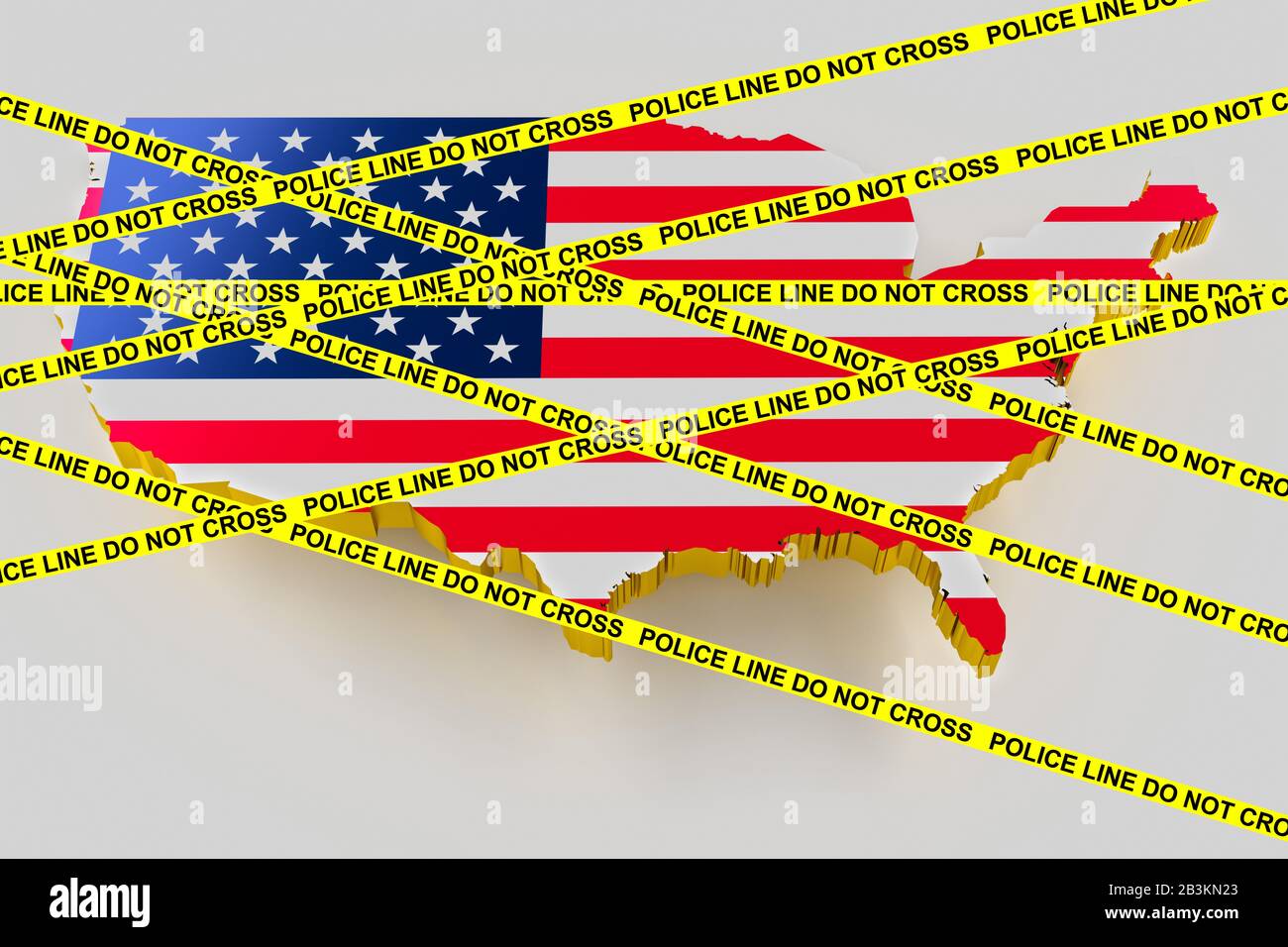 USA crime concept, police investigation. 3D map of USA. Map of USA land border with flag. 3d rendering Stock Photo