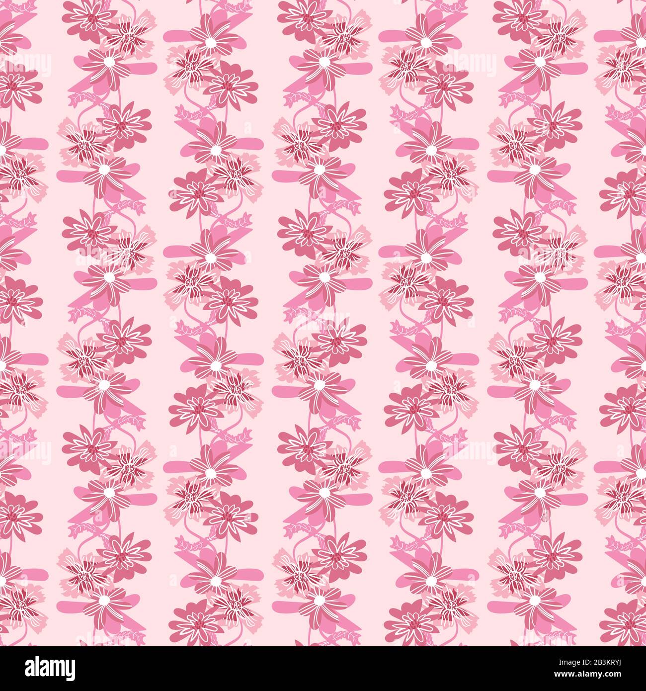 pink floral stripes seamless vector pattern Stock Vector