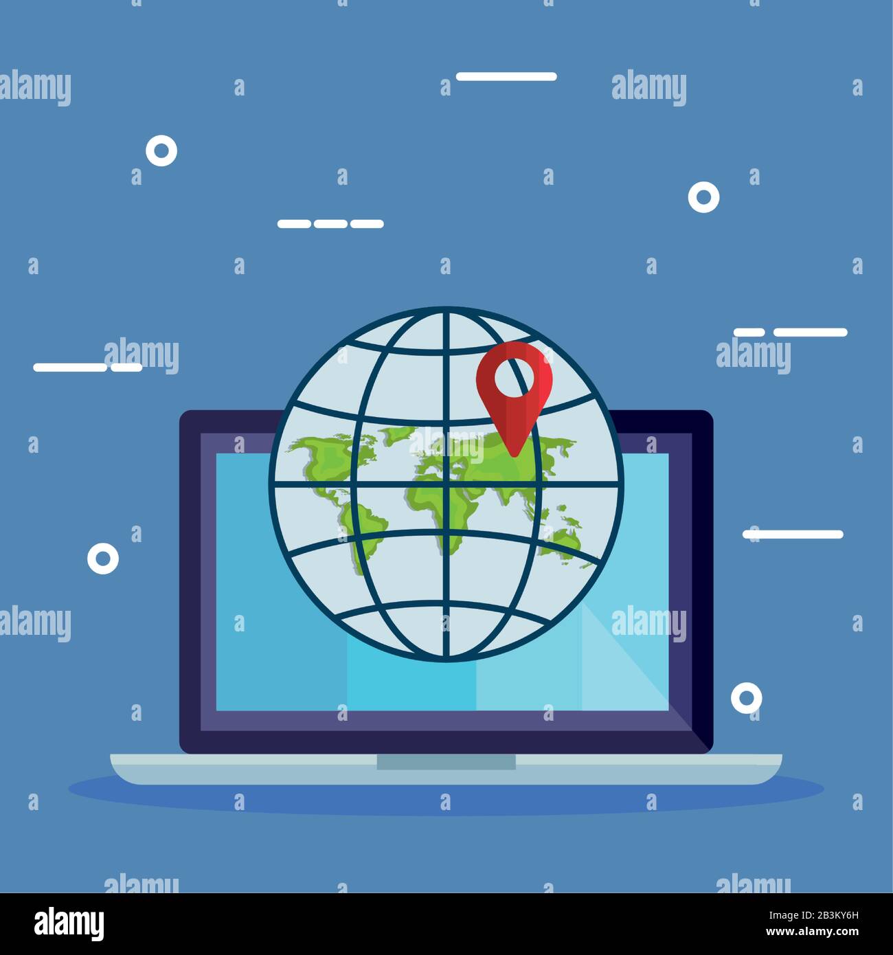 laptop with world map sphere and gps mark vector design Stock Vector ...