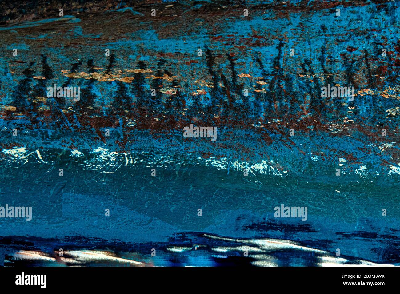 Abstract PhotographyUnder the sea Abstract Photography, blue boat,Abstract,concept, design Art,Pantone Classic Blue Color of the Year,under the sea Stock Photo