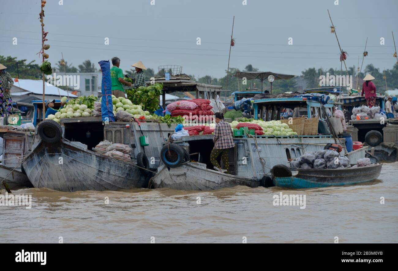Schwimmender Markt ´Cai Rang´, Song Can Tho, Can Tho, Vietnam Stock Photo