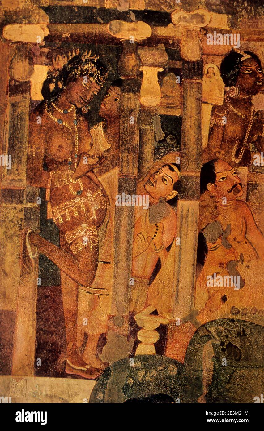Fresco at Ajanta caves, Aurangabad, Maharashtra, India, Asia Stock Photo -  Alamy