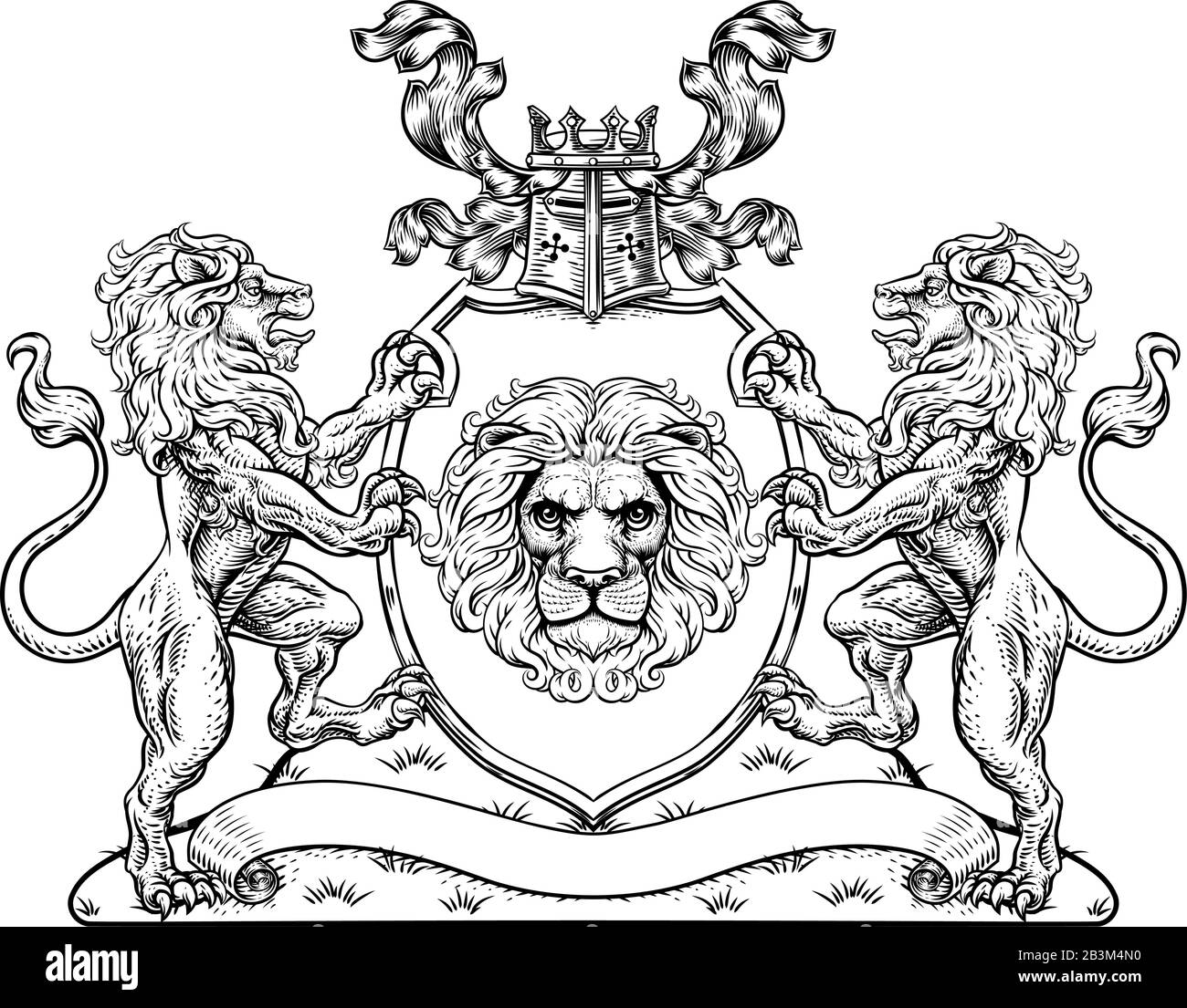 Coat of Arms Lions Crest Shield Family Seal Stock Vector