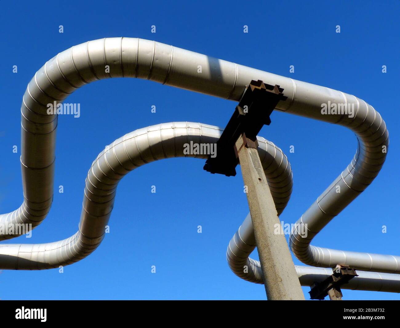 overhead pipeline expansion loop detail. low angle abstract view