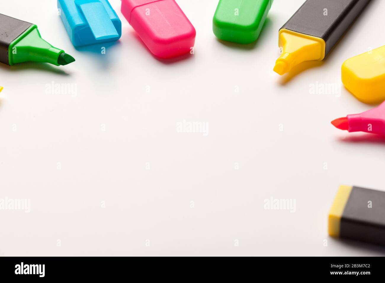 Multicolored highlighters. Isolated on white background close up Stock Photo