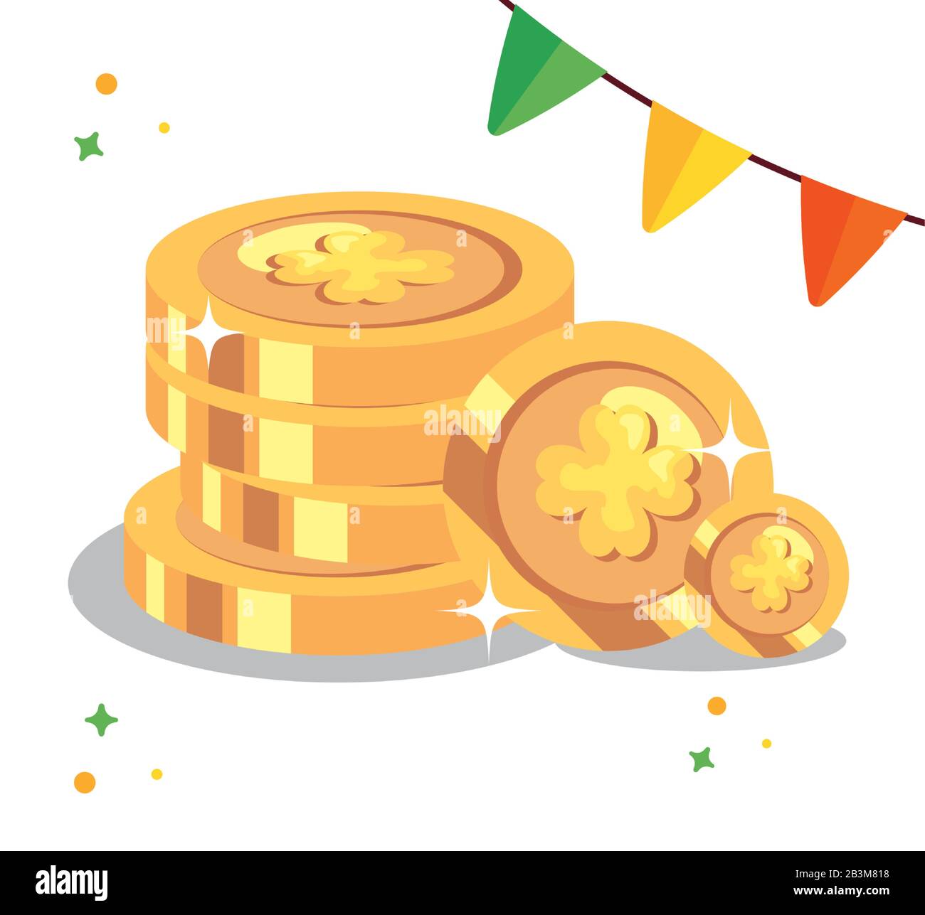 stack of coins with clovers and garlands hanging Stock Vector Image ...
