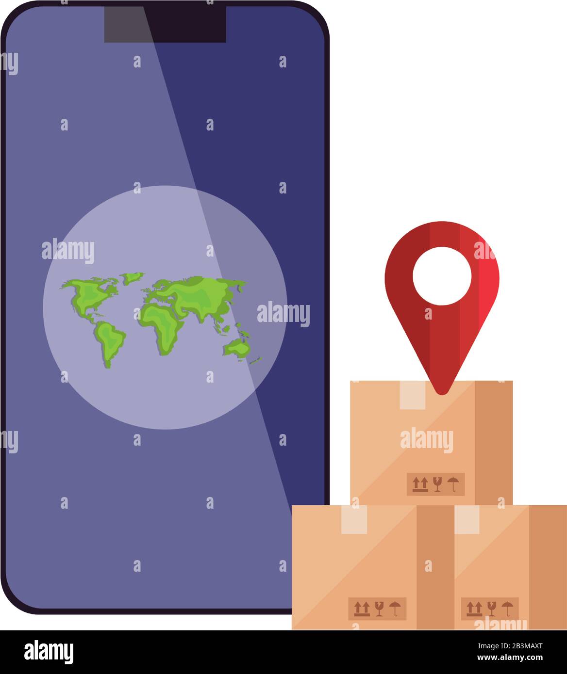 delivery boxes gps mark and smartphone vector design Stock Vector Image ...