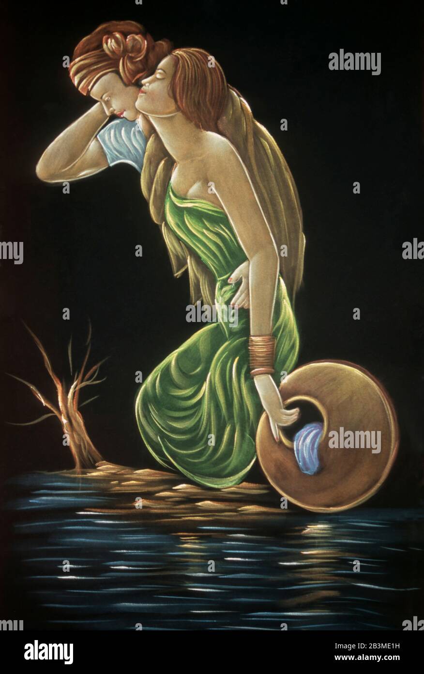 Sohni mahiwal painting on velvet, India, Asia Stock Photo